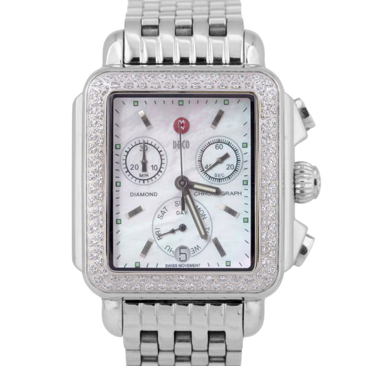 MINT Women's Michele Deco DIAMOND Mother of Pearl Chronograph 35mm MW06A00 Watch