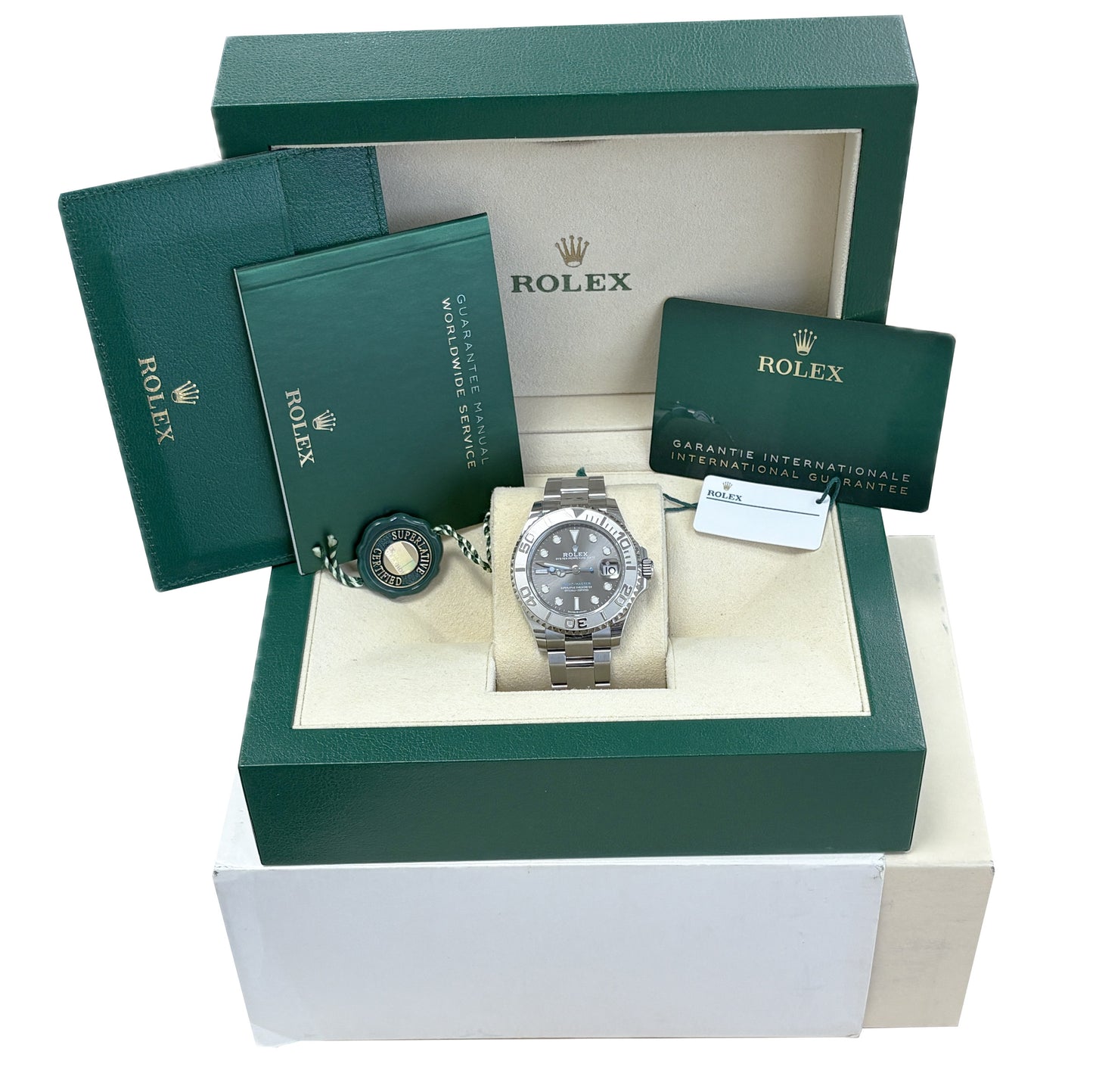 PAPERS Rolex Yacht-Master RHODIUM Gray Blue 37mm 950 Platinum Steel 268622 BOX