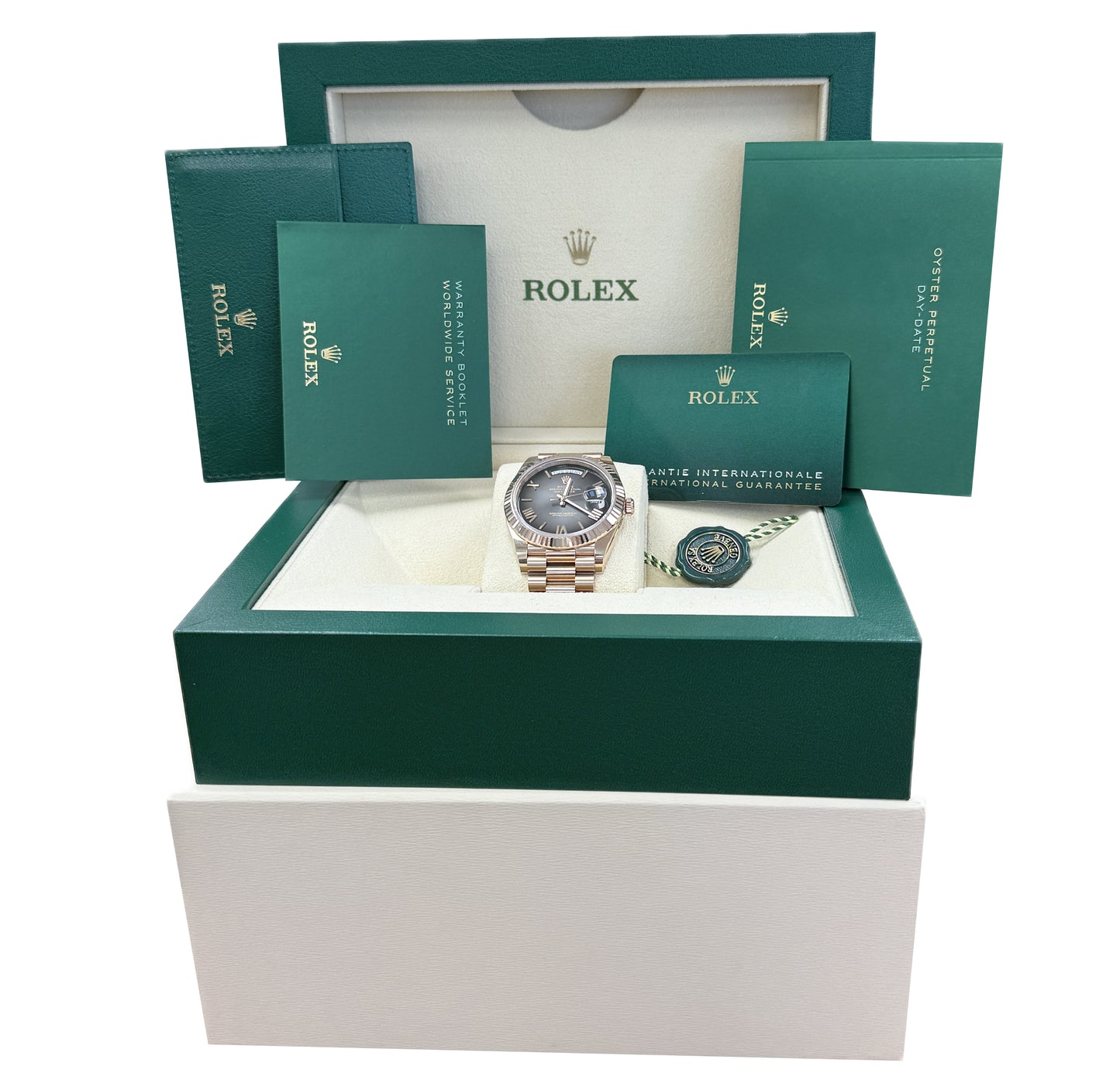 2024 PAPERS Rolex Day-Date President 40mm BLACK OMBRE ROMAN 18K 228235 Watch BOX