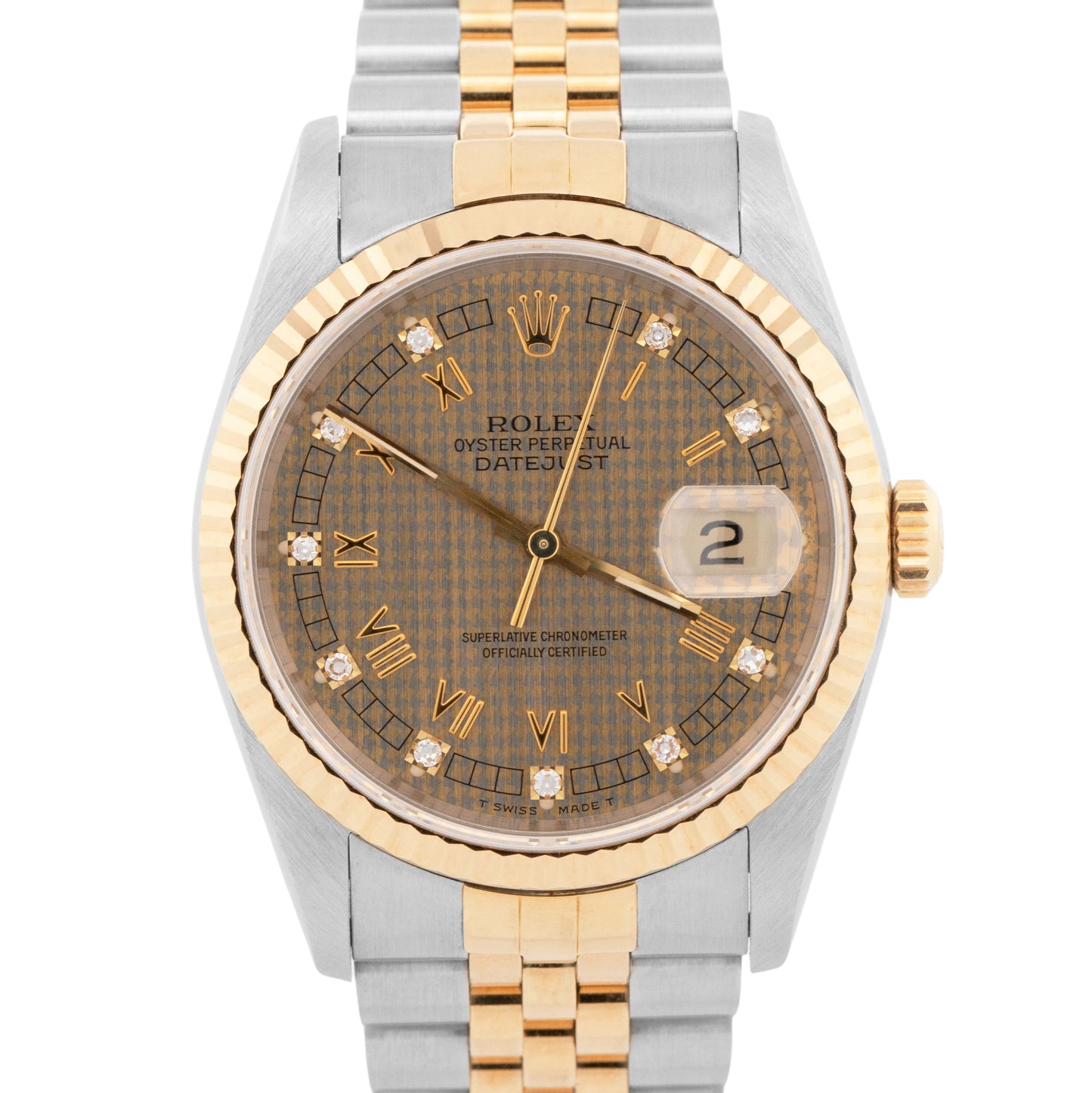 LNOS UNPOLISHED PAPERS Rolex DateJust 36mm HOUNDSTOOTH Jubilee Watch 16233 BOX