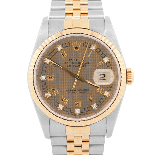 LNOS UNPOLISHED PAPERS Rolex DateJust 36mm HOUNDSTOOTH Jubilee Watch 16233 BOX