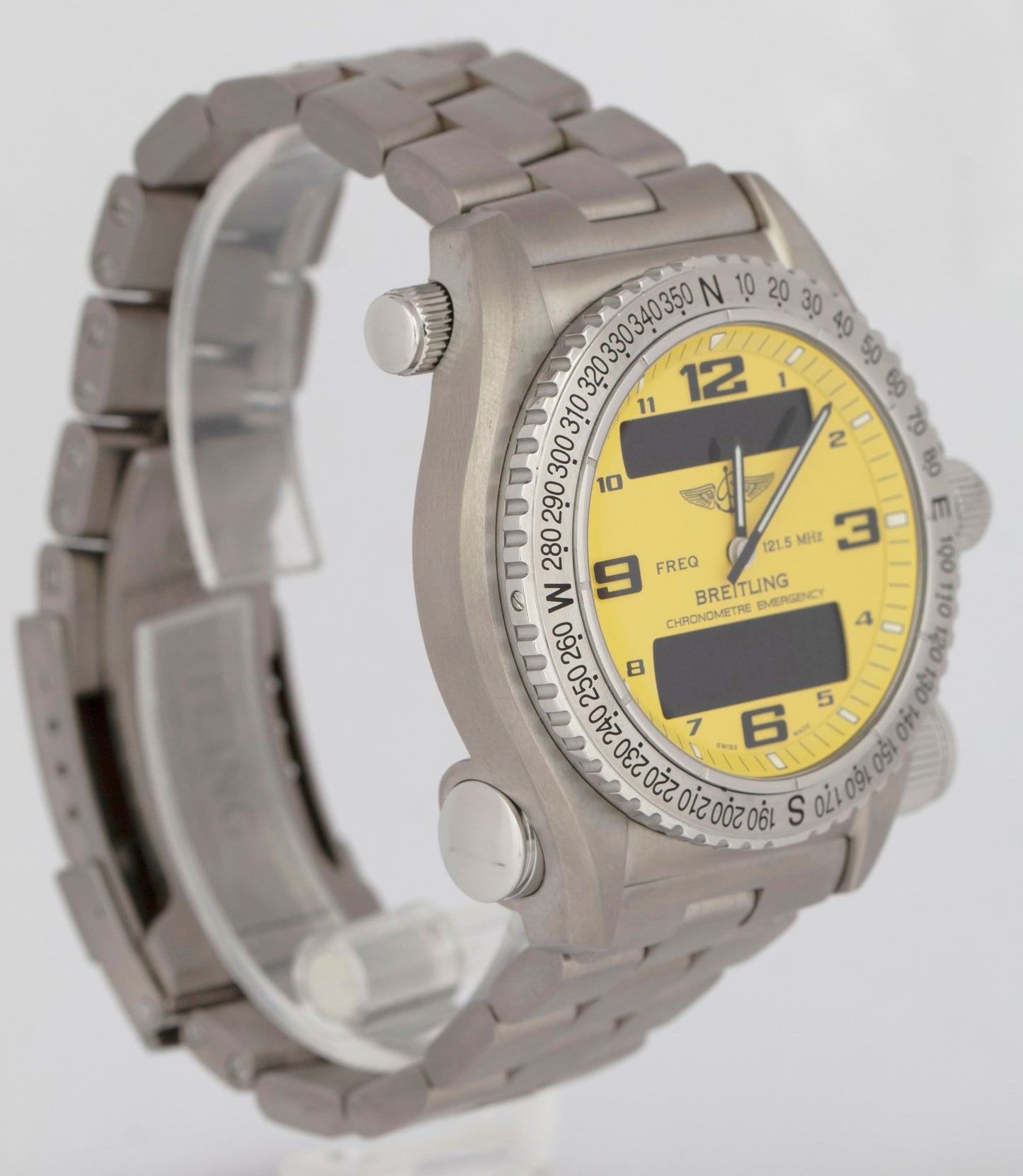 MINT Breitling Emergency Chronograph YELLOW Titanium 43mm E76321 Watch BOX