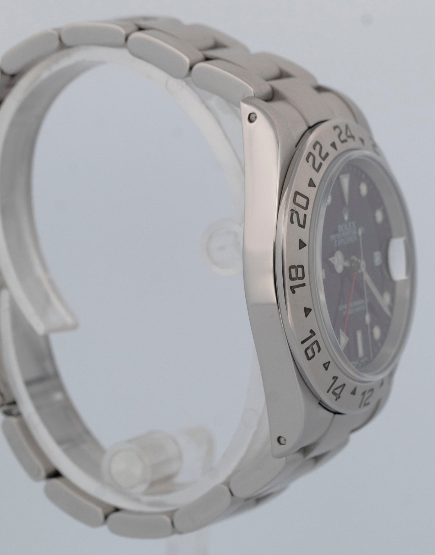 Rolex Explorer II Black 16570 SOLID END LINK 40mm Red GMT Stainless Steel Watch
