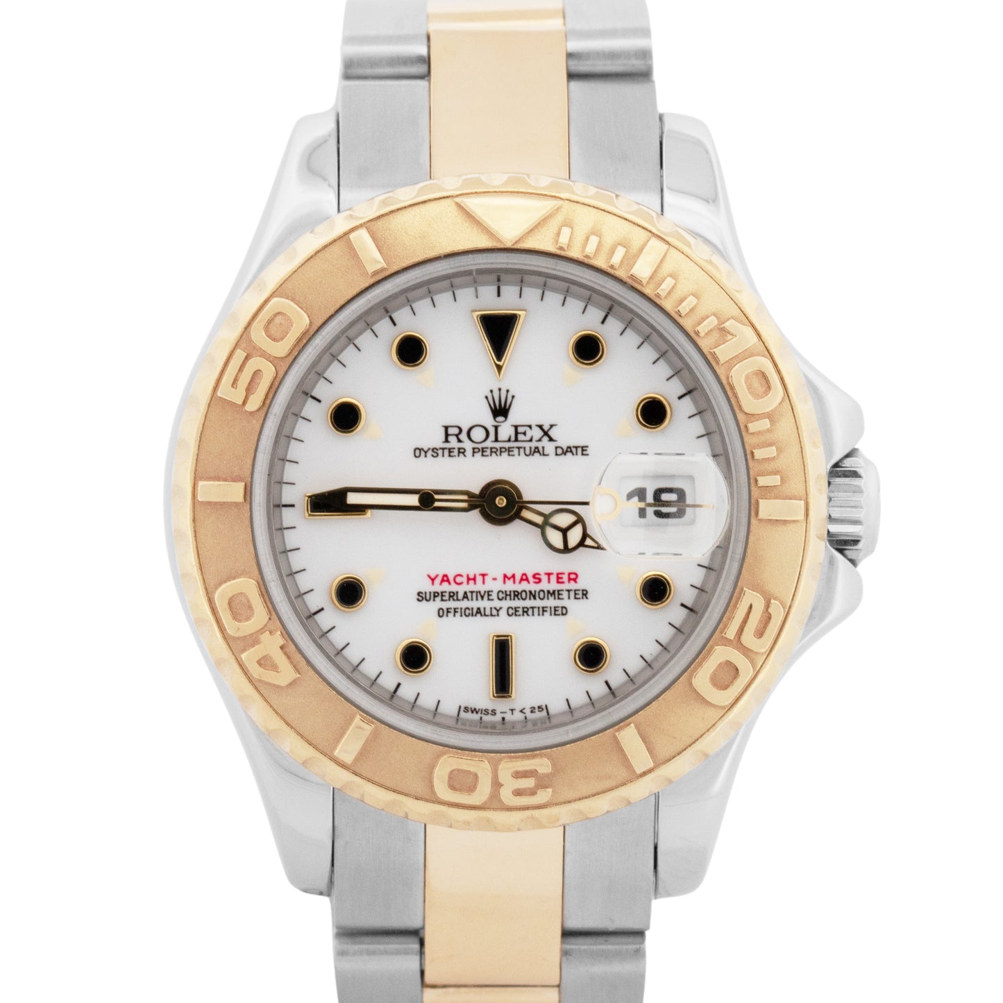Ladies Rolex Yacht-Master 29mm 69623 White 18K Yellow Gold Steel Date Dive Watch