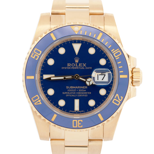 PAPERS Rolex Submariner Date 40mm Ceramic BLUE 18K Yellow 116618 LB Watch BOX