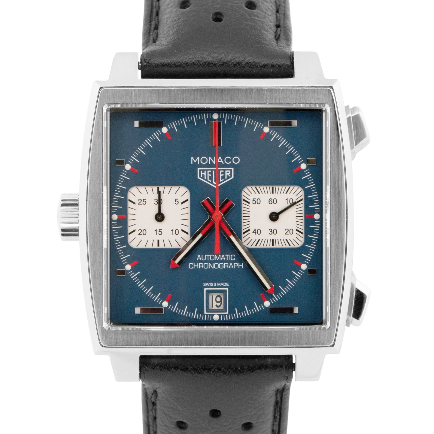 Tag Heuer Monaco CAW211P Steve McQueen Blue Leather Steel 39mm Date Watch BOX