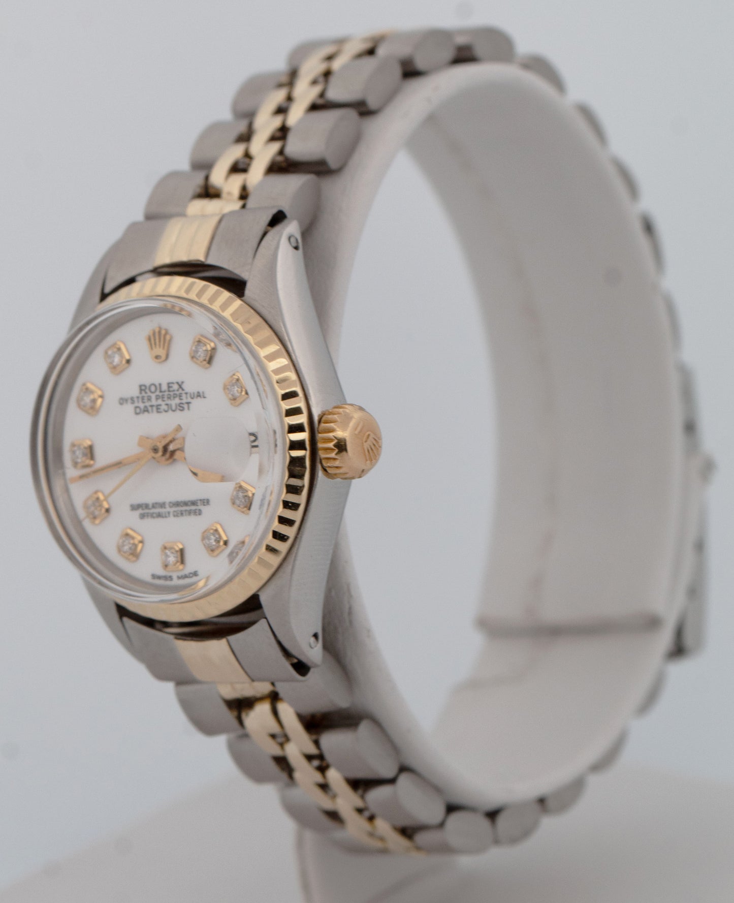 Ladies Rolex Date 26mm White DIAMOND Two-Tone JUBILEE Gold Fluted 6517 Watch