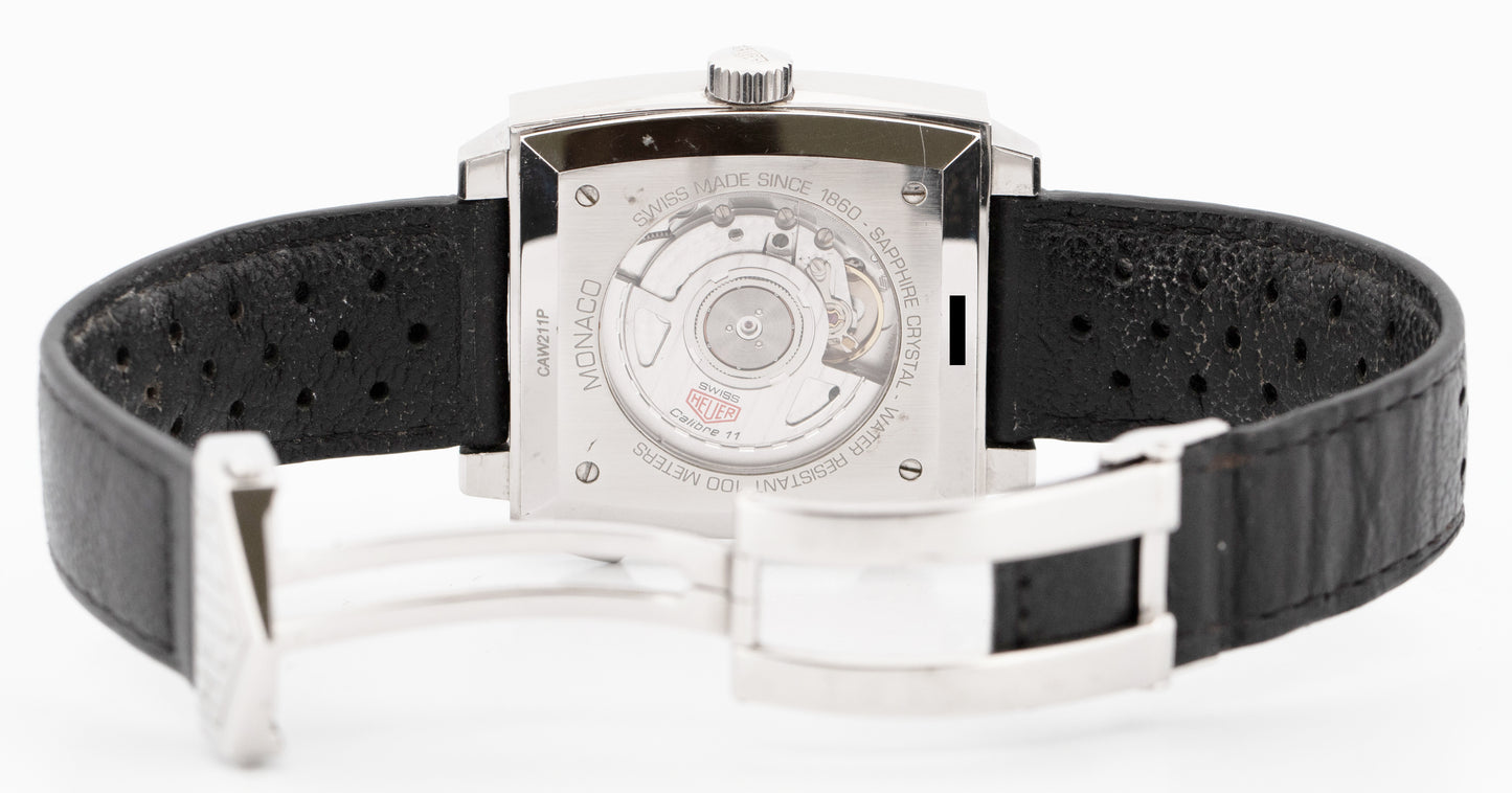 Tag Heuer Monaco CAW211P Steve McQueen Blue Leather Steel 39mm Date Watch BOX