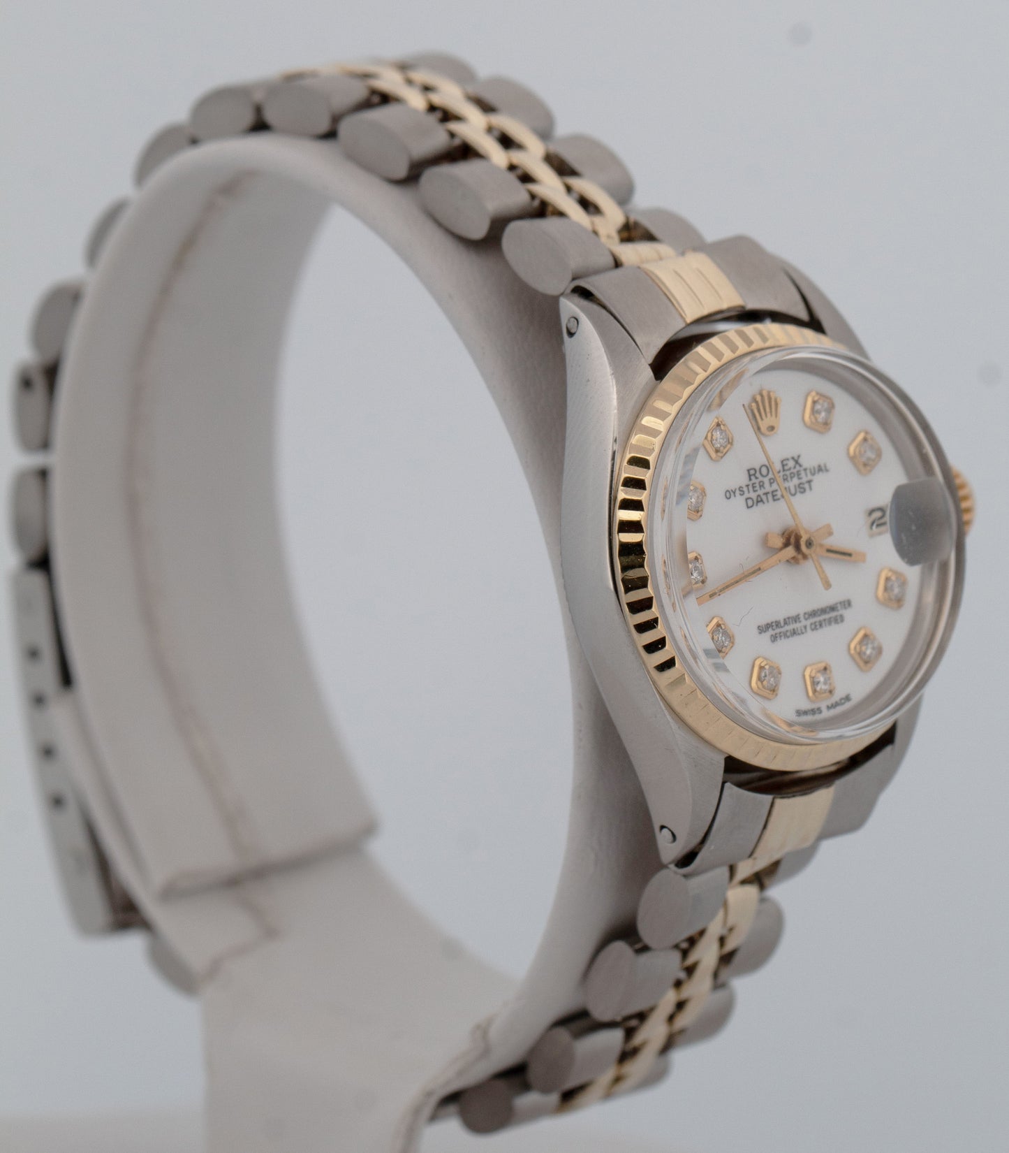 Ladies Rolex Date 26mm White DIAMOND Two-Tone JUBILEE Gold Fluted 6517 Watch