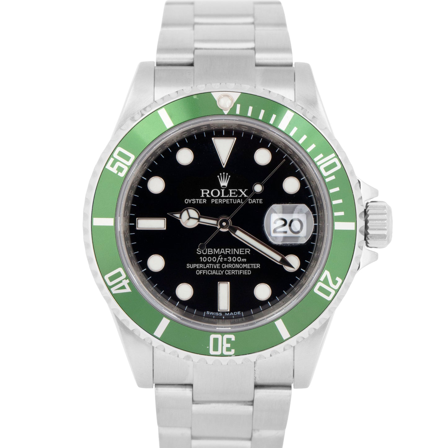 MINT 2008 PAPERS Rolex Submariner Date 40mm KERMIT Green Stainless 16610 LV BOX