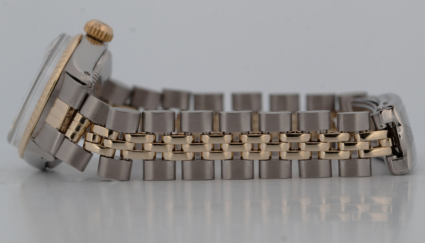 Ladies Rolex Date 26mm White DIAMOND Two-Tone JUBILEE Gold Fluted 6517 Watch
