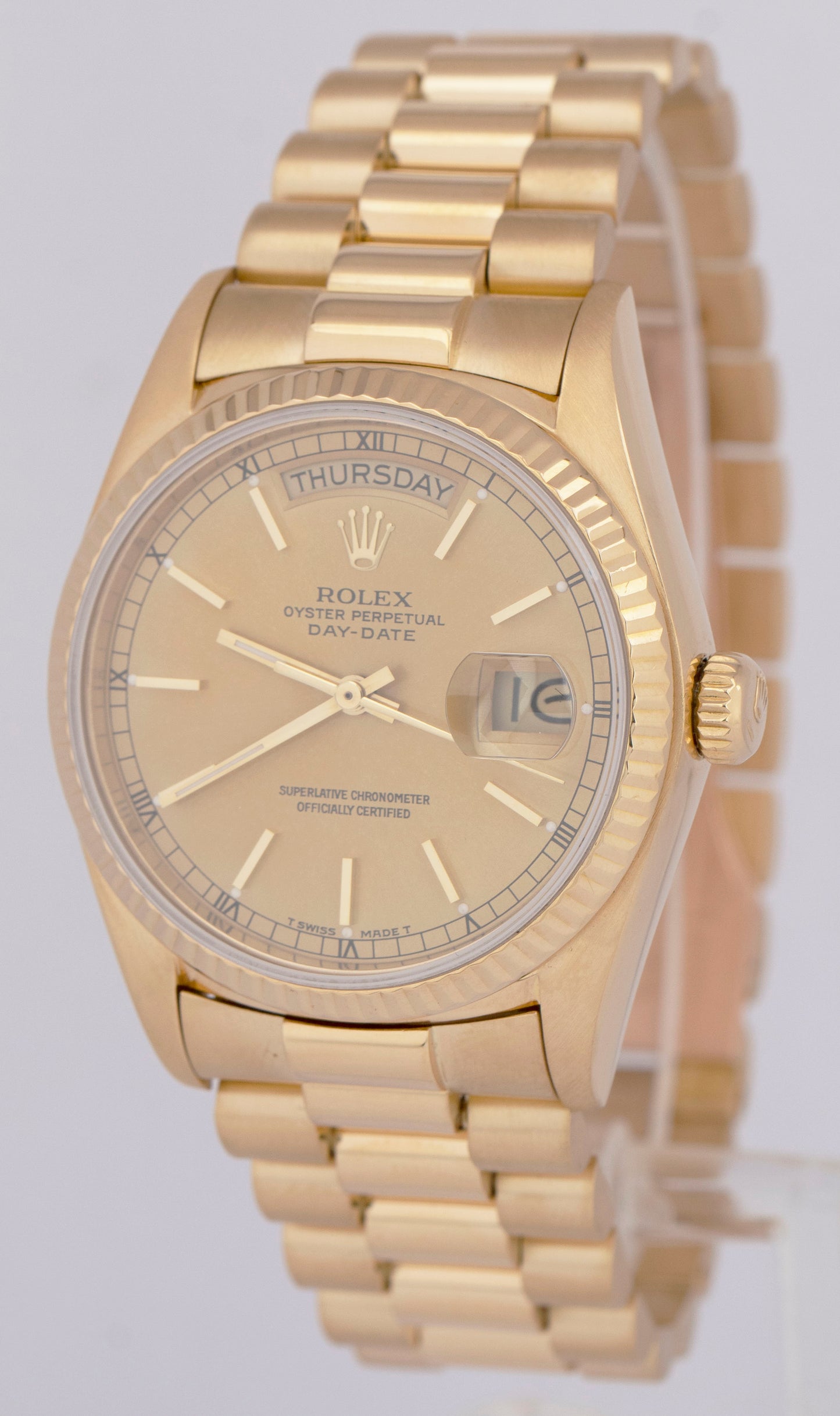 MINT 1988 Rolex Day-Date President Champagne 36mm 18K Yellow Gold Watch 18038