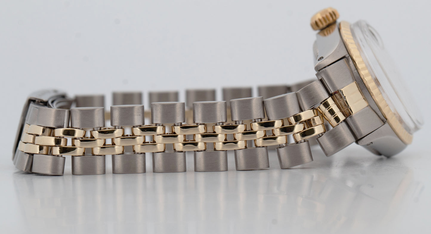 Ladies Rolex Date 26mm White DIAMOND Two-Tone JUBILEE Gold Fluted 6517 Watch