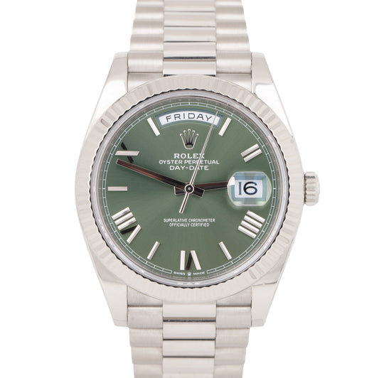 NEW PAPERS MINT Rolex Day-Date 40mm OLIVE Green President 18K 228239 BOX