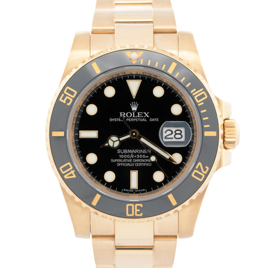 Rolex Submariner Date 40 Ceramic Black 18K Yellow Gold 40mm 116618 LN Watch