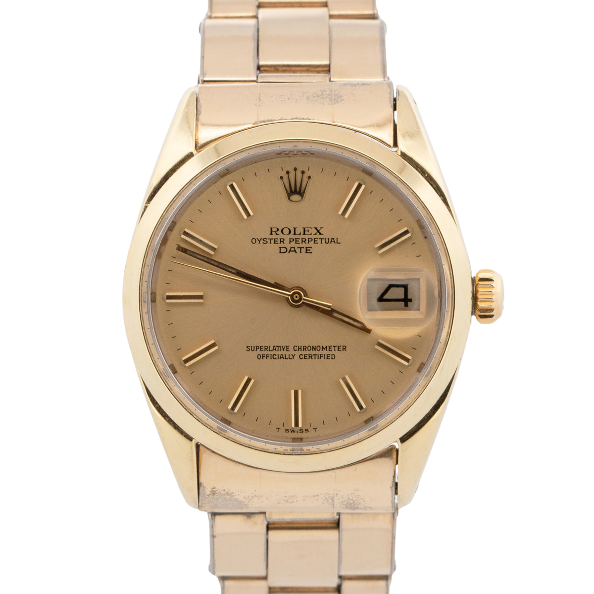 1973 Rolex Oyster Perpetual Date CHAMPAGNE Gold Capped Steel 34mm 1550 Watch