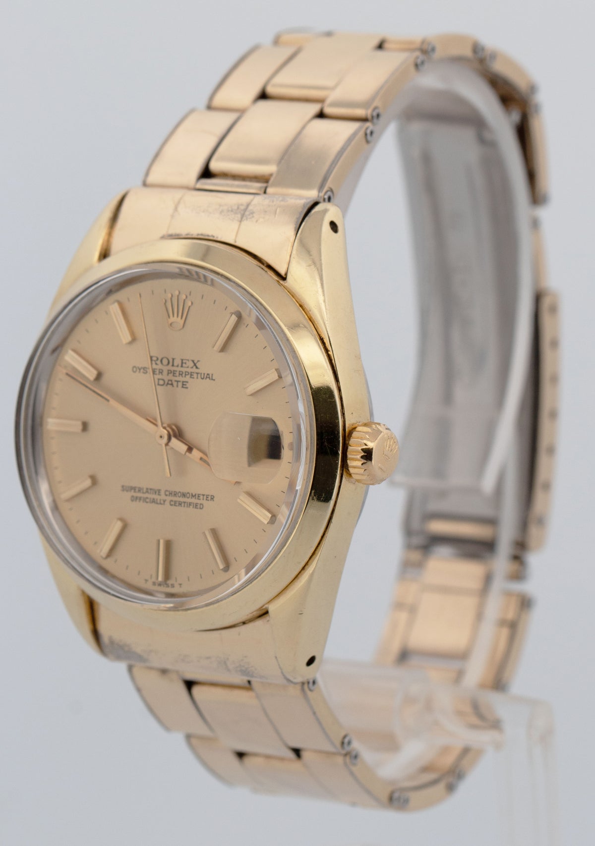 1973 Rolex Oyster Perpetual Date CHAMPAGNE Gold Capped Steel 34mm 1550 Watch