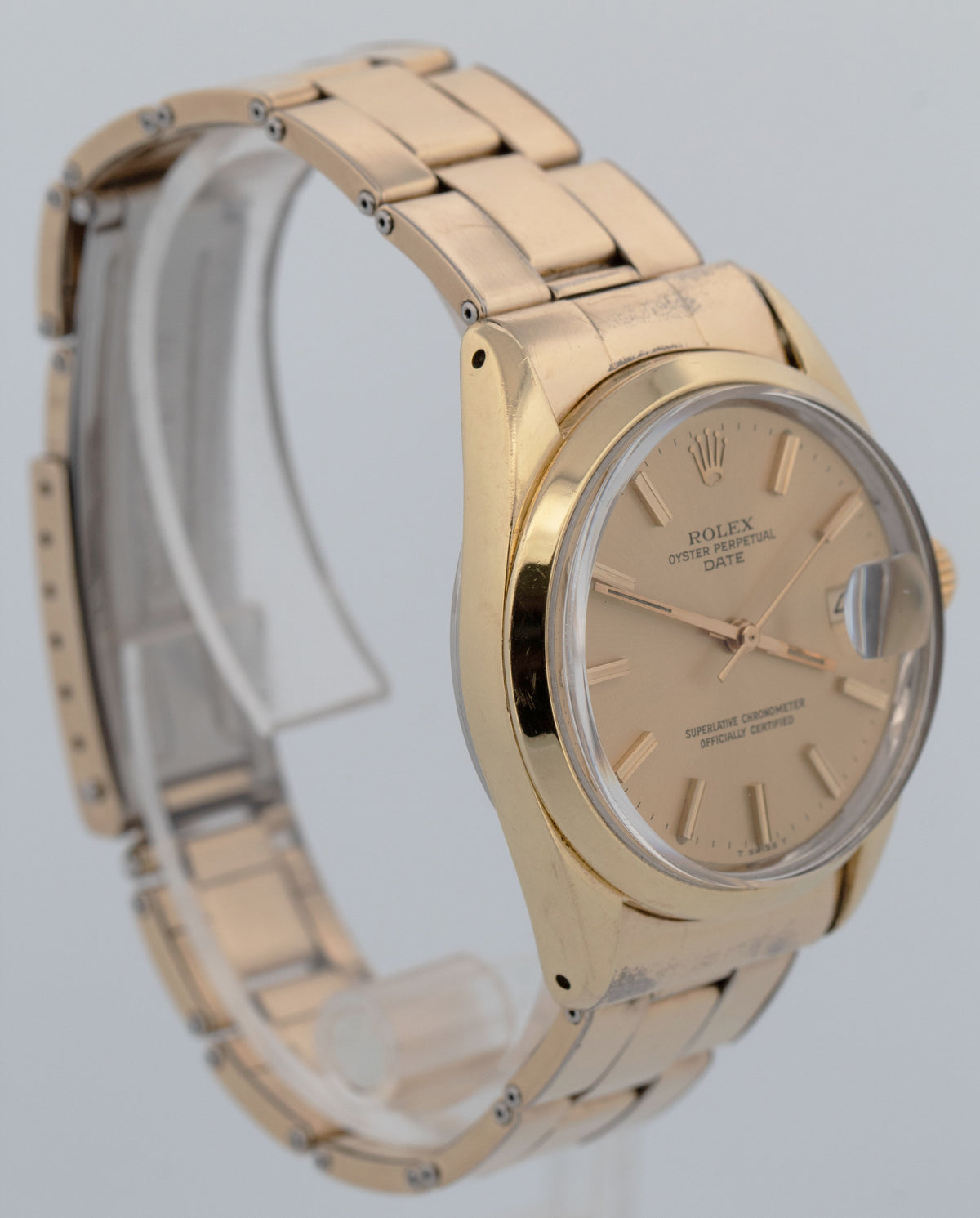 1973 Rolex Oyster Perpetual Date CHAMPAGNE Gold Capped Steel 34mm 1550 Watch