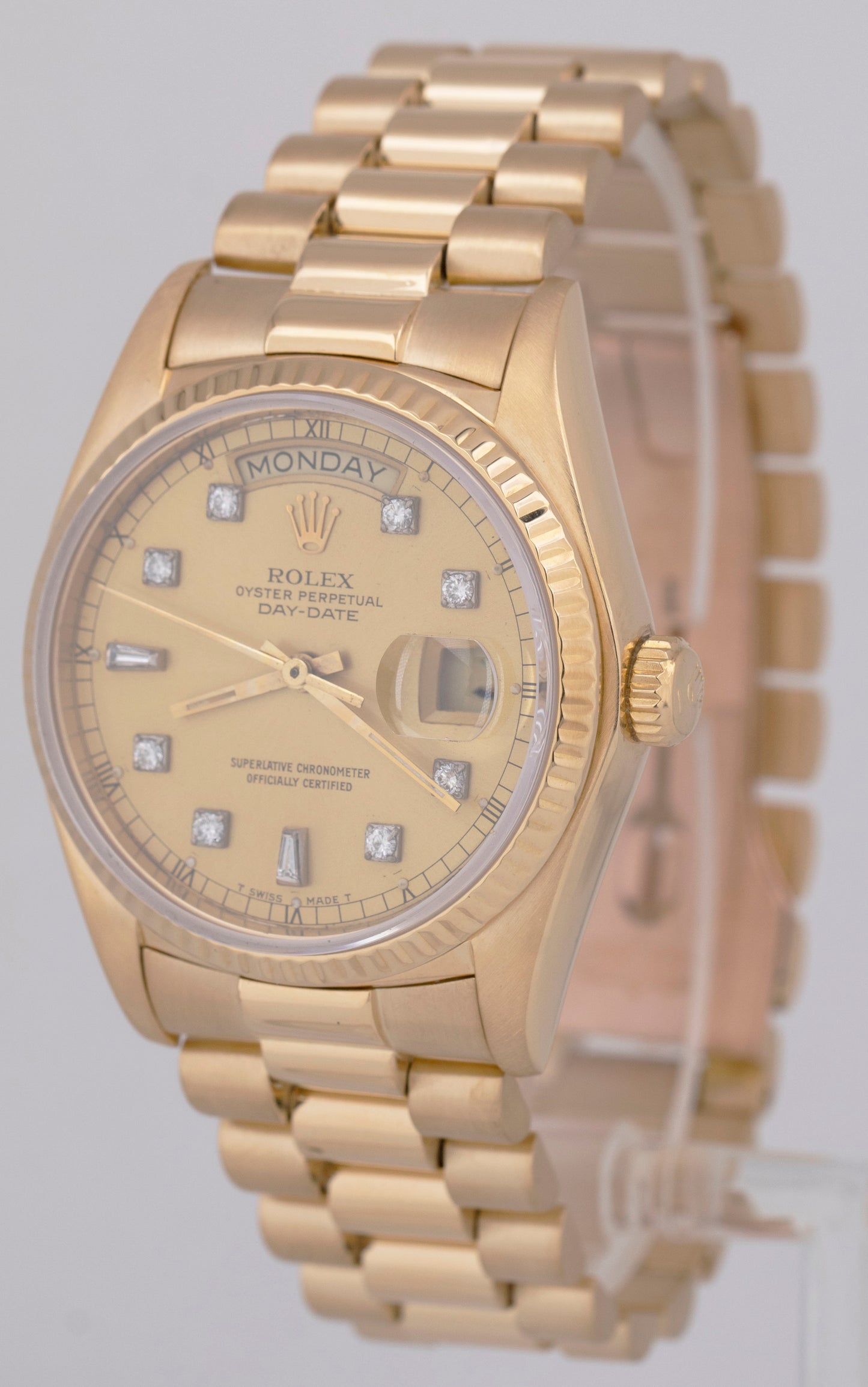 Rolex Day-Date President 36mm DIAMOND Fluted Solid 18K Yellow Gold Watch 18038