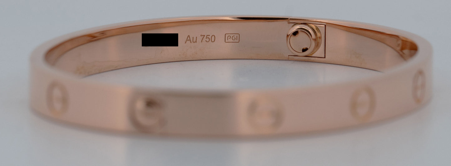 PAPERS Cartier LOVE Bracelet 18K ROSE Gold Size 17 AU 750 Screwdriver Band BOX