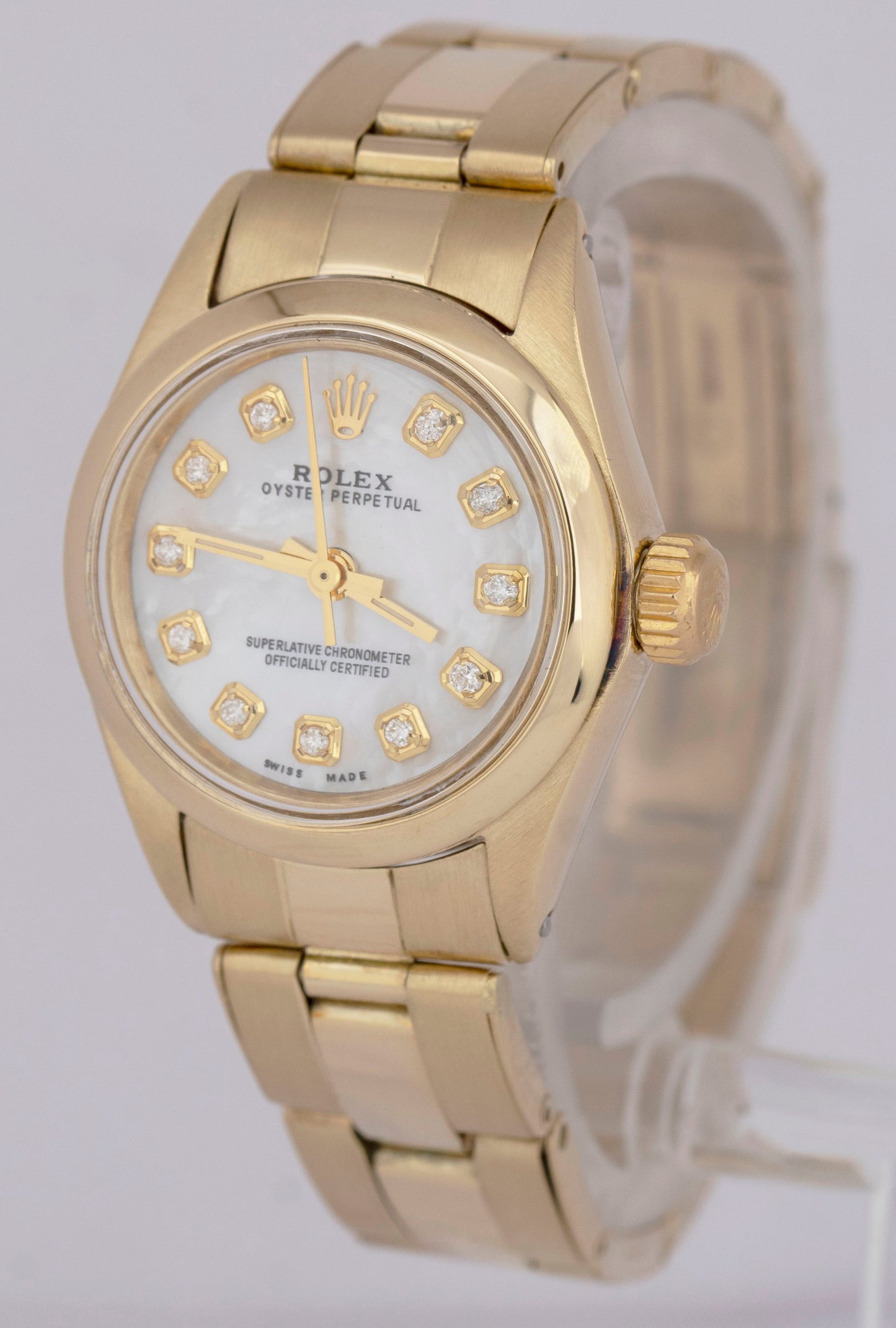 MINT Ladies Rolex Oyster Perpetual 24mm SOLID GOLD 14K Watch DIAMOND MOP 6718