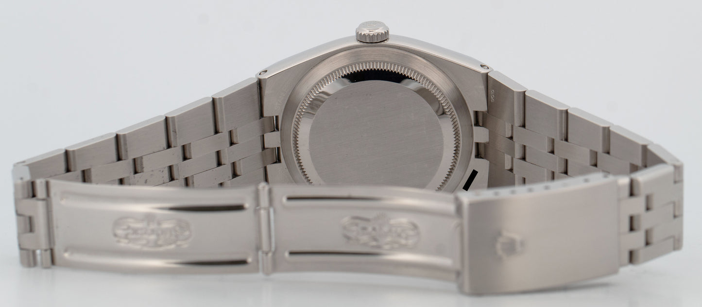 2001 Rolex OysterQuartz DateJust SILVER 36mm Steel 18K Gold Fluted Watch 17014