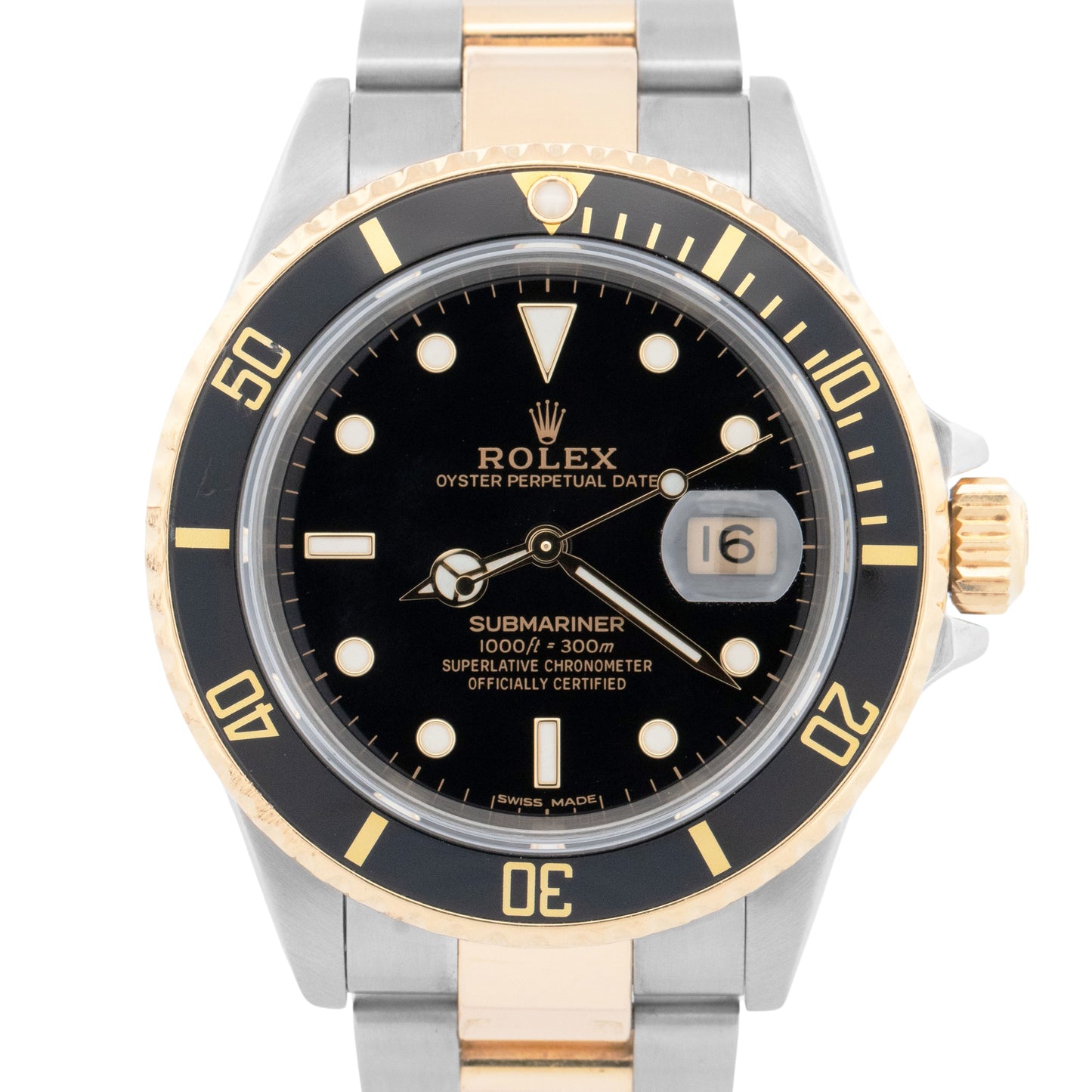 Rolex Submariner Date 18K GOLD BUCKLE Black Two-Tone Stainless 40mm 16803 Watch