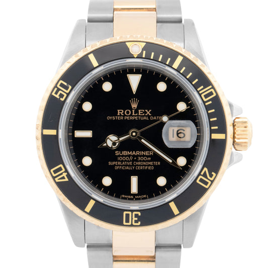 Rolex Submariner Date 18K GOLD BUCKLE Black Two-Tone Stainless 40mm 16803 Watch