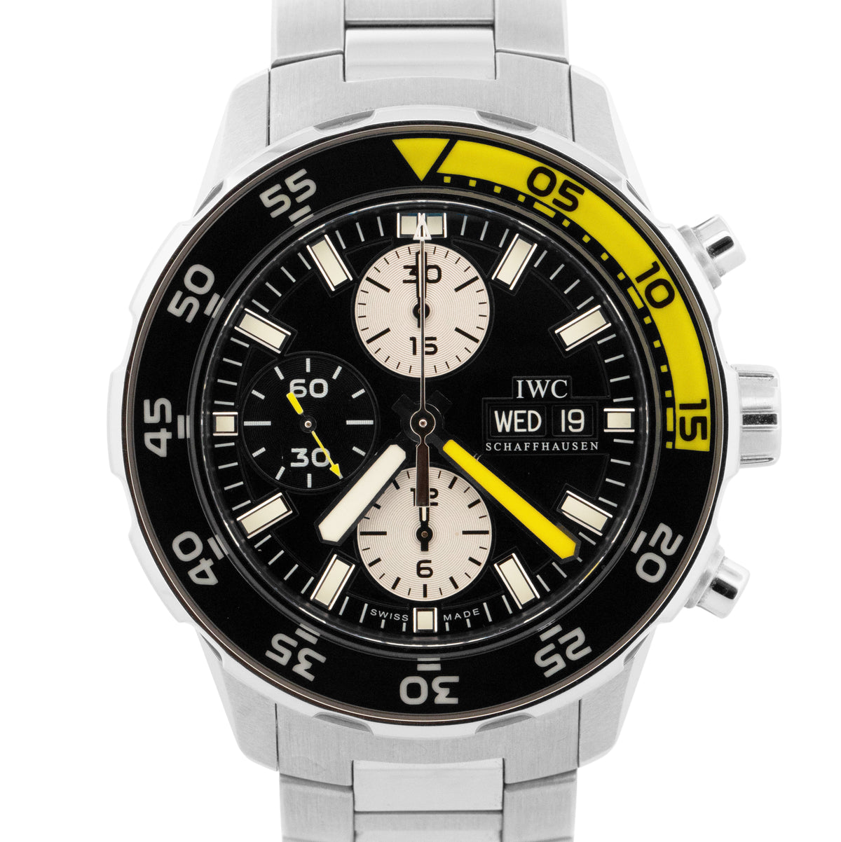 IWC Aquatimer Chronograph IW376701 Stainless 44mm Yellow Day Date Dive Watch Box