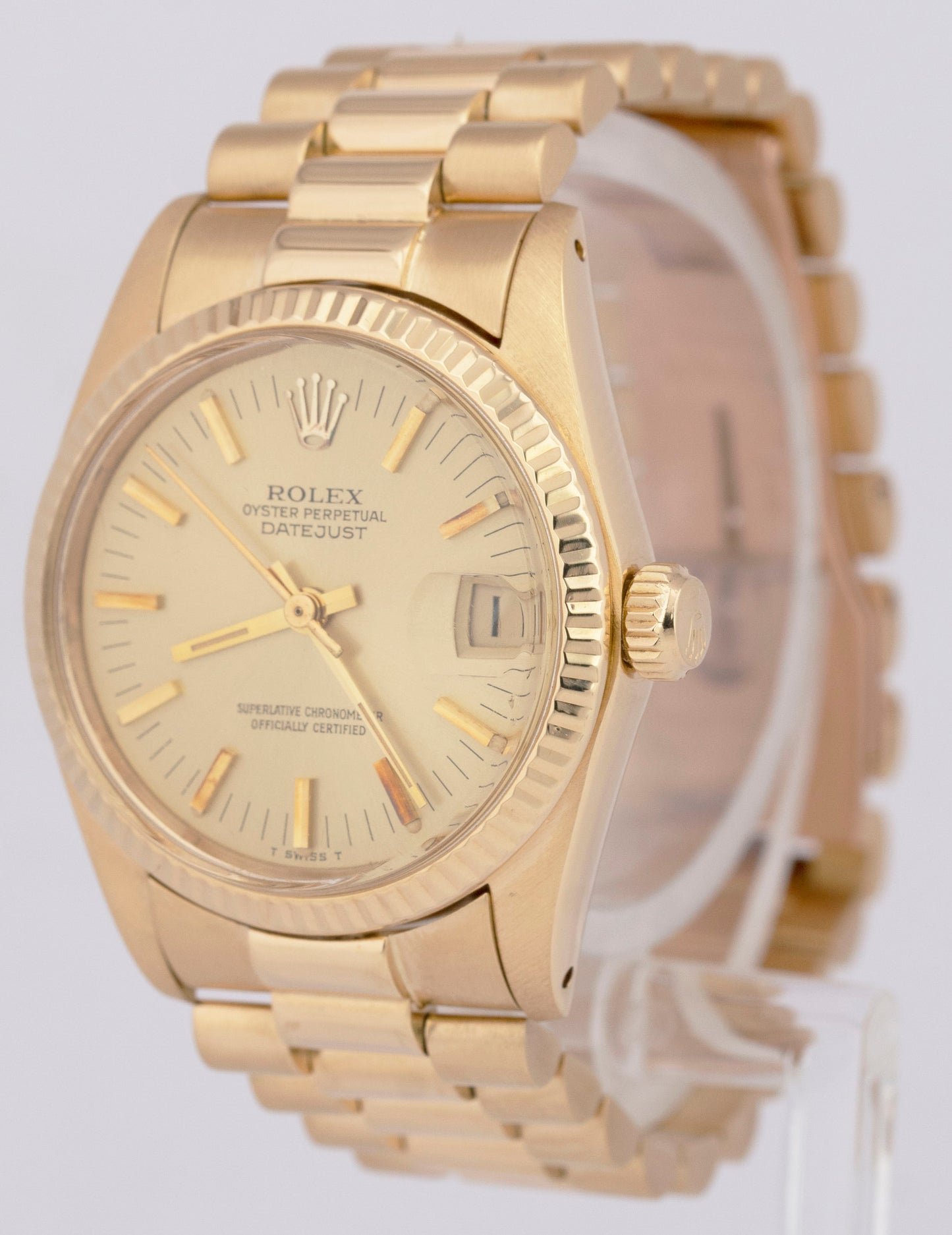 MINT Rolex DateJust President 31mm Midsize Champagne 18K Yellow Gold Watch 6827