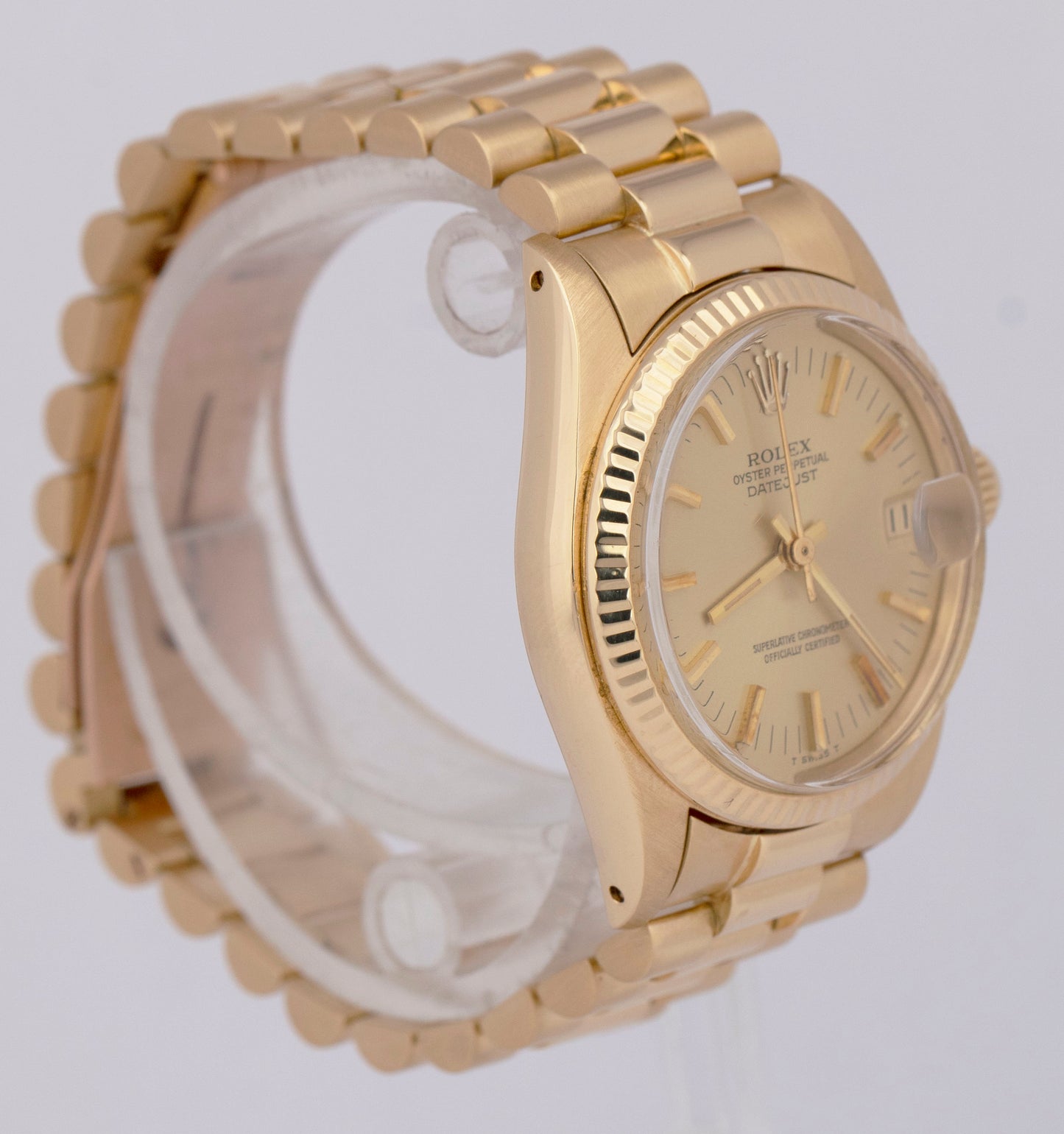 MINT Rolex DateJust President 31mm Midsize Champagne 18K Yellow Gold Watch 6827