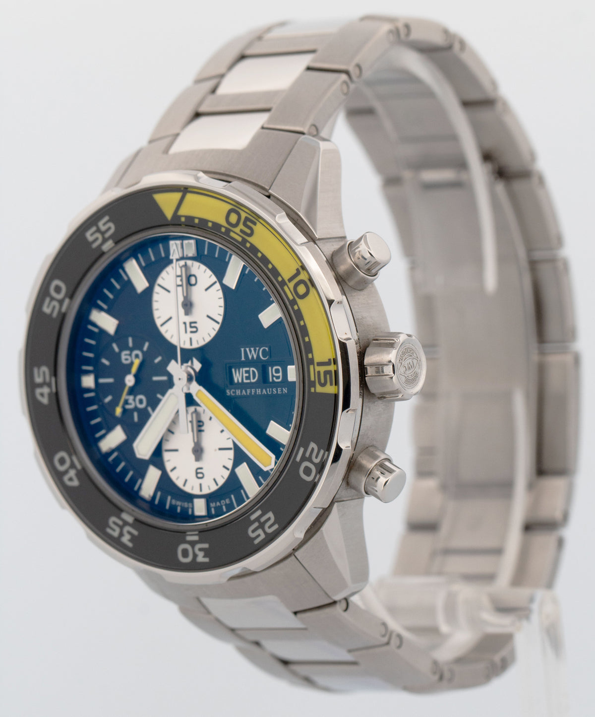 IWC Aquatimer Chronograph IW376701 Stainless 44mm Yellow Day Date Dive Watch Box
