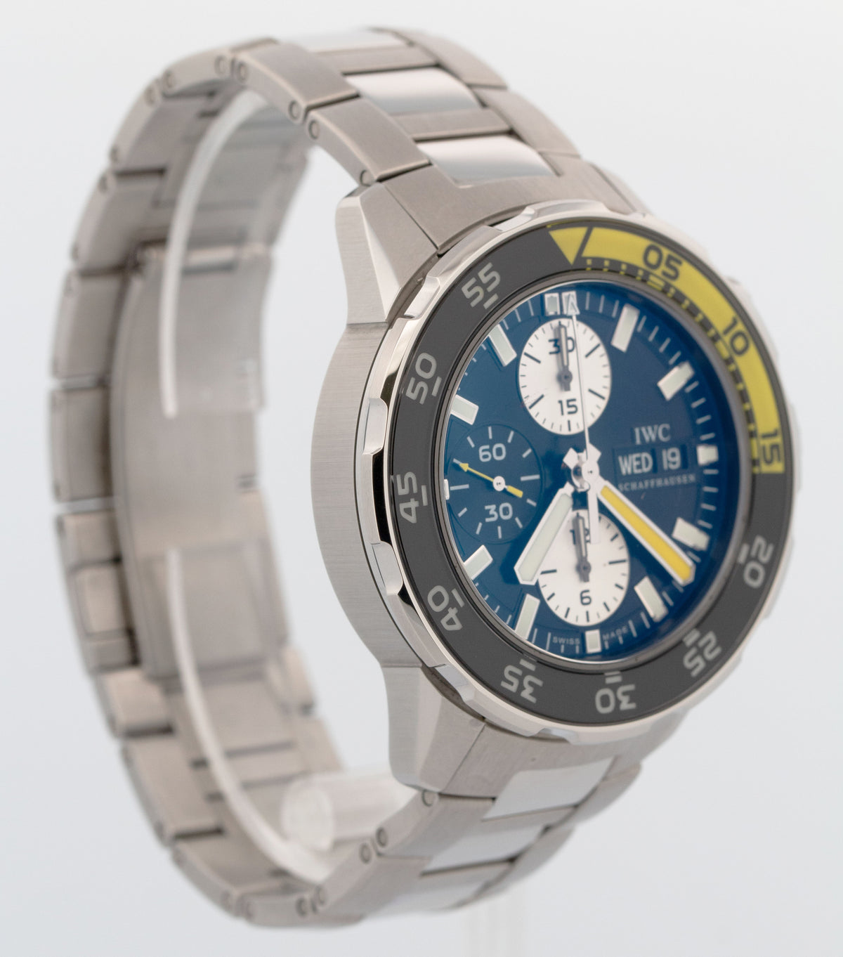 IWC Aquatimer Chronograph IW376701 Stainless 44mm Yellow Day Date Dive Watch Box