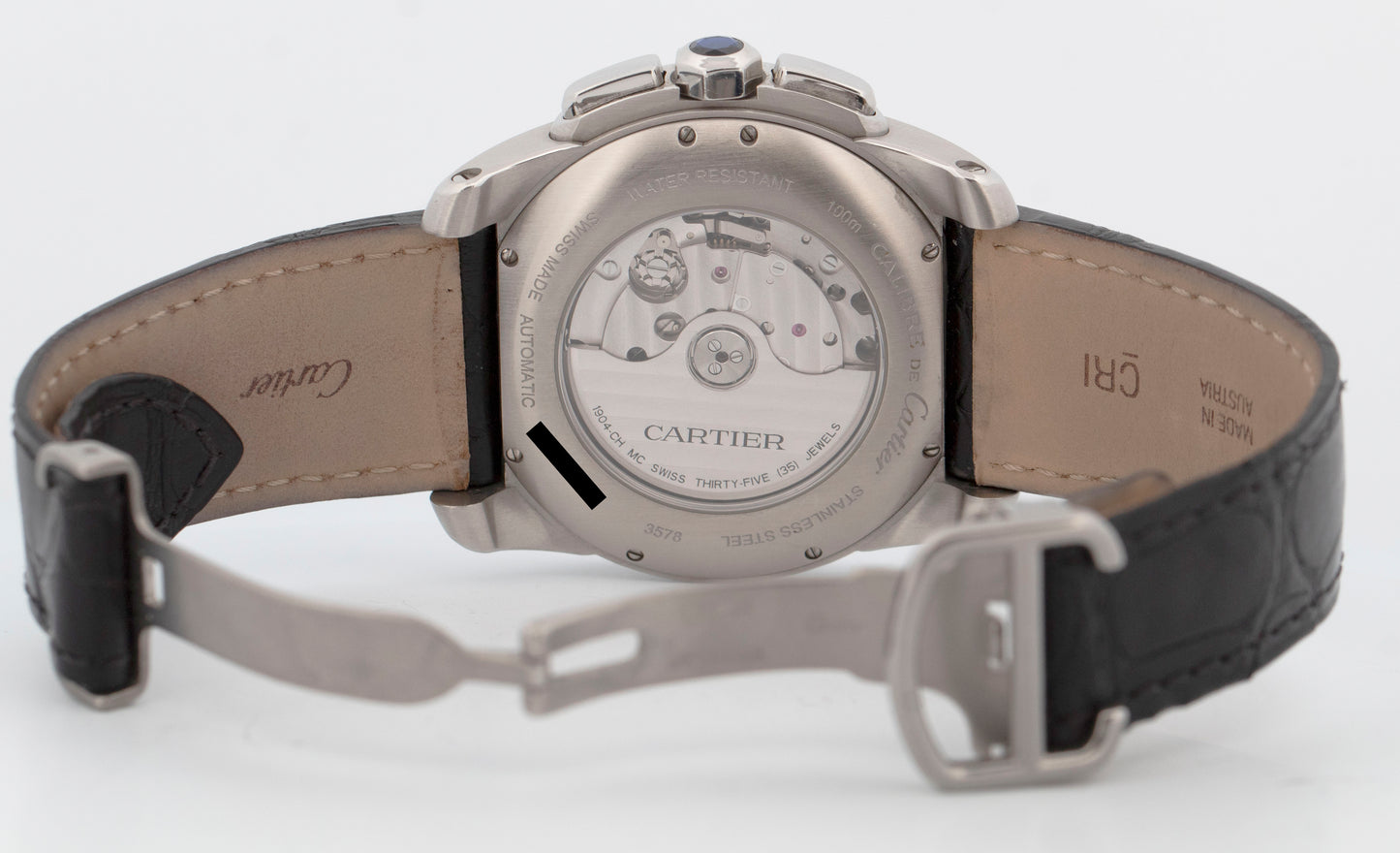 Cartier Calibre Chronograph 42mm White Roman Leather Date 3578 / W7100046 Watch
