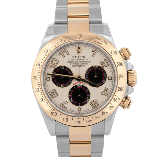 Rolex Daytona Cosmograph IVORY RACING 116523 18K Gold Steel Two-Tone Panda Watch