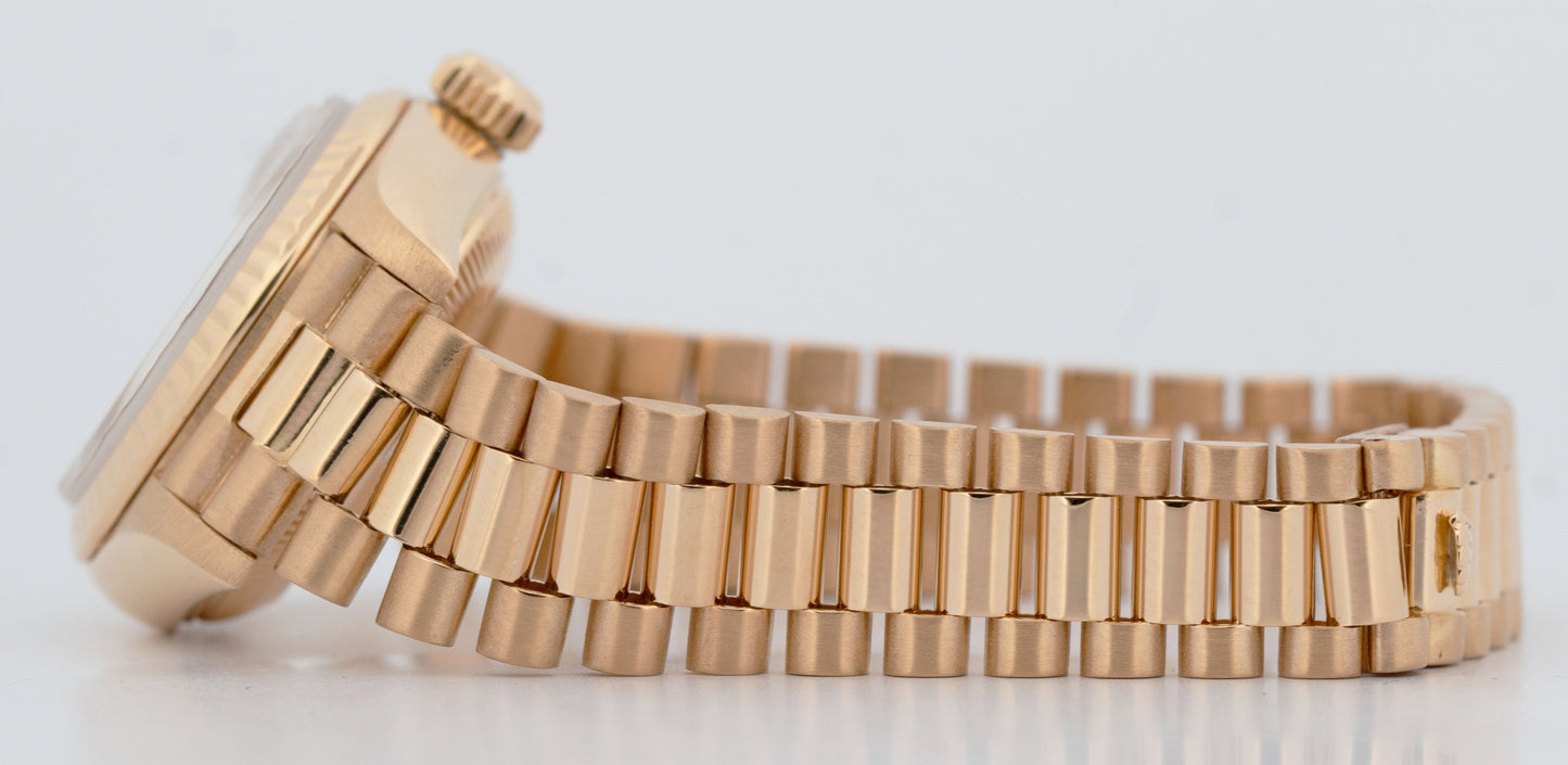 Ladies Rolex DateJust President 26mm CHAMPAGNE TAPESTRY 18K Fluted 69178 BOX