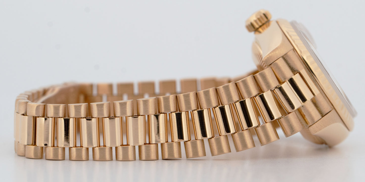 Ladies Rolex DateJust President 26mm CHAMPAGNE TAPESTRY 18K Fluted 69178 BOX