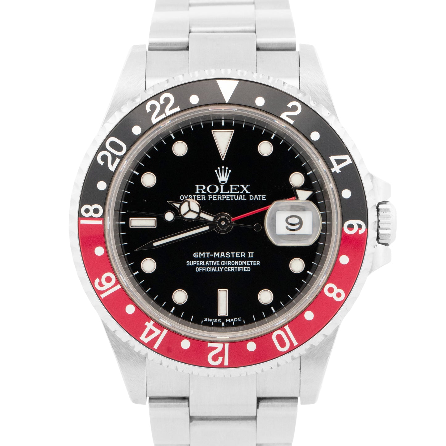 UNPOLISHED Rolex GMT-Master II COKE Red Black Stainless Steel 40mm Watch 16710