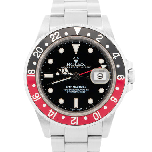 UNPOLISHED Rolex GMT-Master II COKE Red Black Stainless Steel 40mm Watch 16710