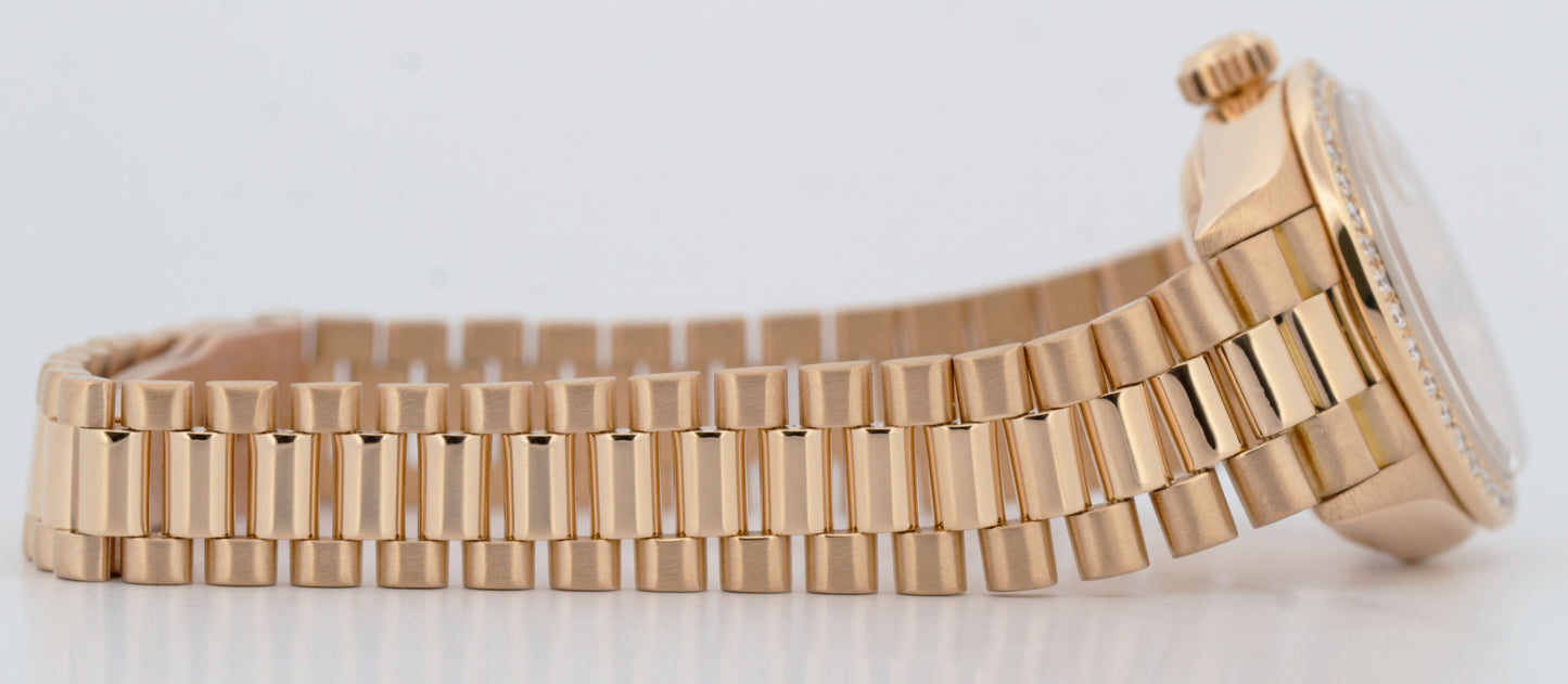 Ladies Rolex DateJust President 26mm FACTORY DIAMOND 18K Yellow Gold Watch 69138