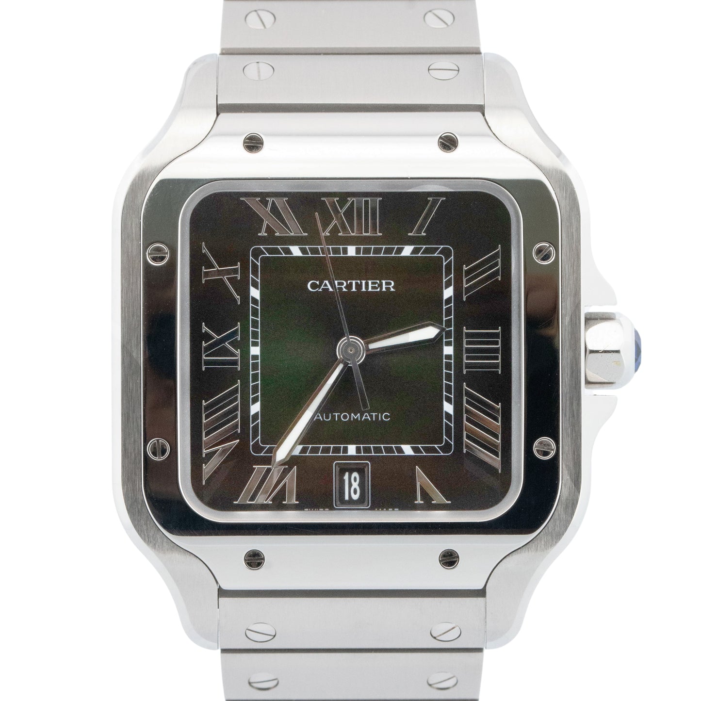 Cartier Santos-Dumont GREEN Stainless Leather WSSA0062 4072 39.8mm Watch BOX