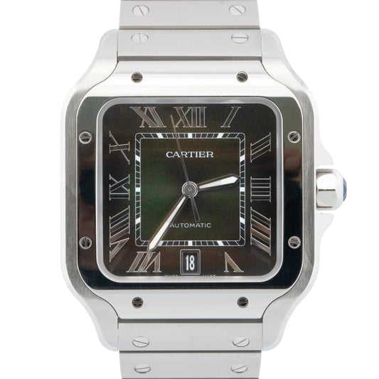 Cartier Santos-Dumont GREEN Stainless Leather WSSA0062 4072 39.8mm Watch BOX