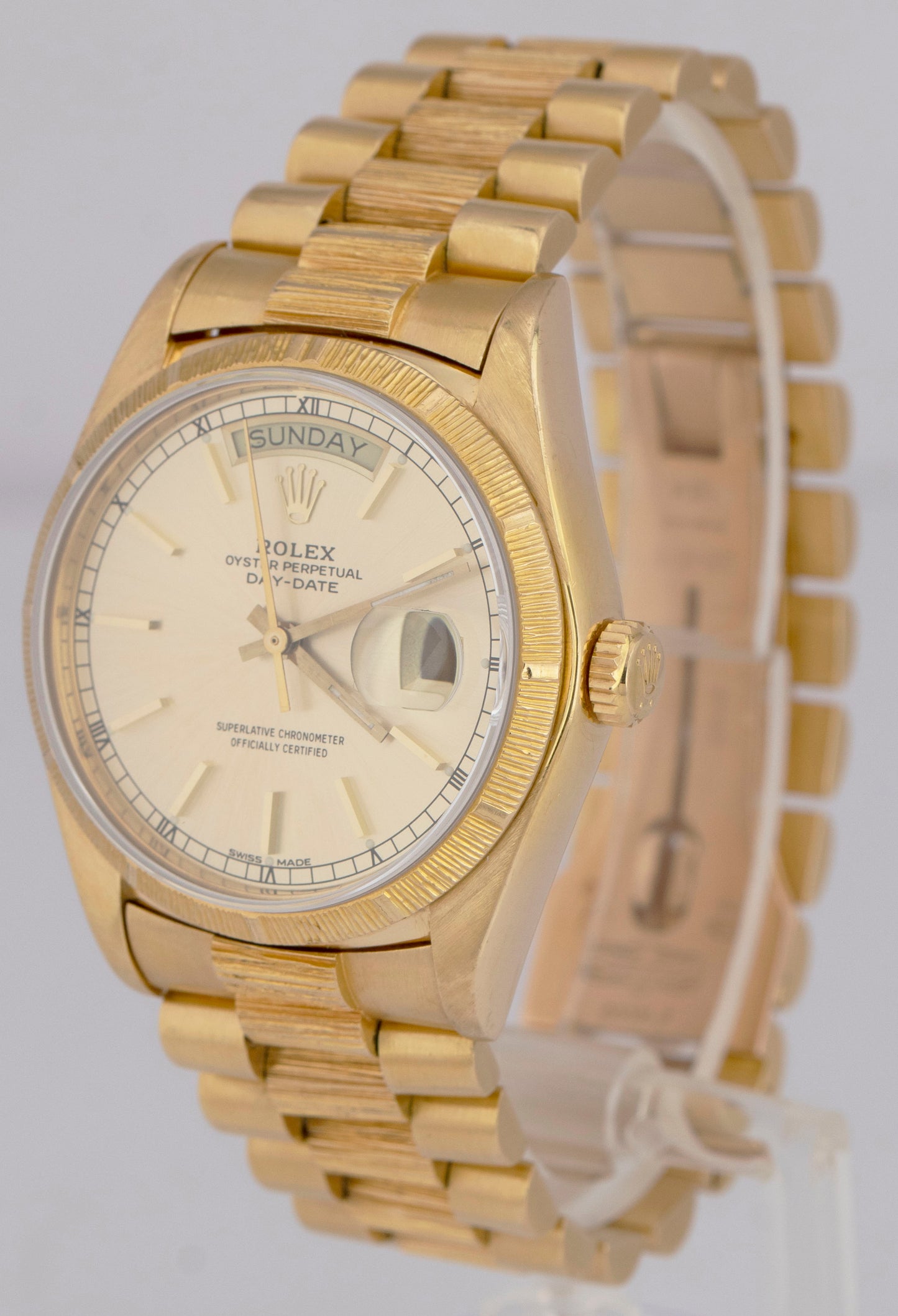 1980 Rolex Day-Date President 36mm Champagne BARK Quickset 18K Gold Watch 18078