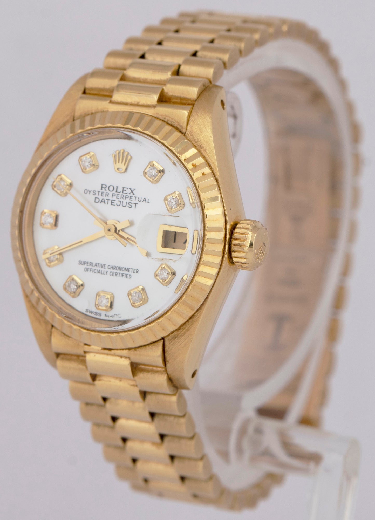 MINT Ladies Rolex Presidential Date DIAMOND Mother of Pearl 18K 26mm 6917 Watch