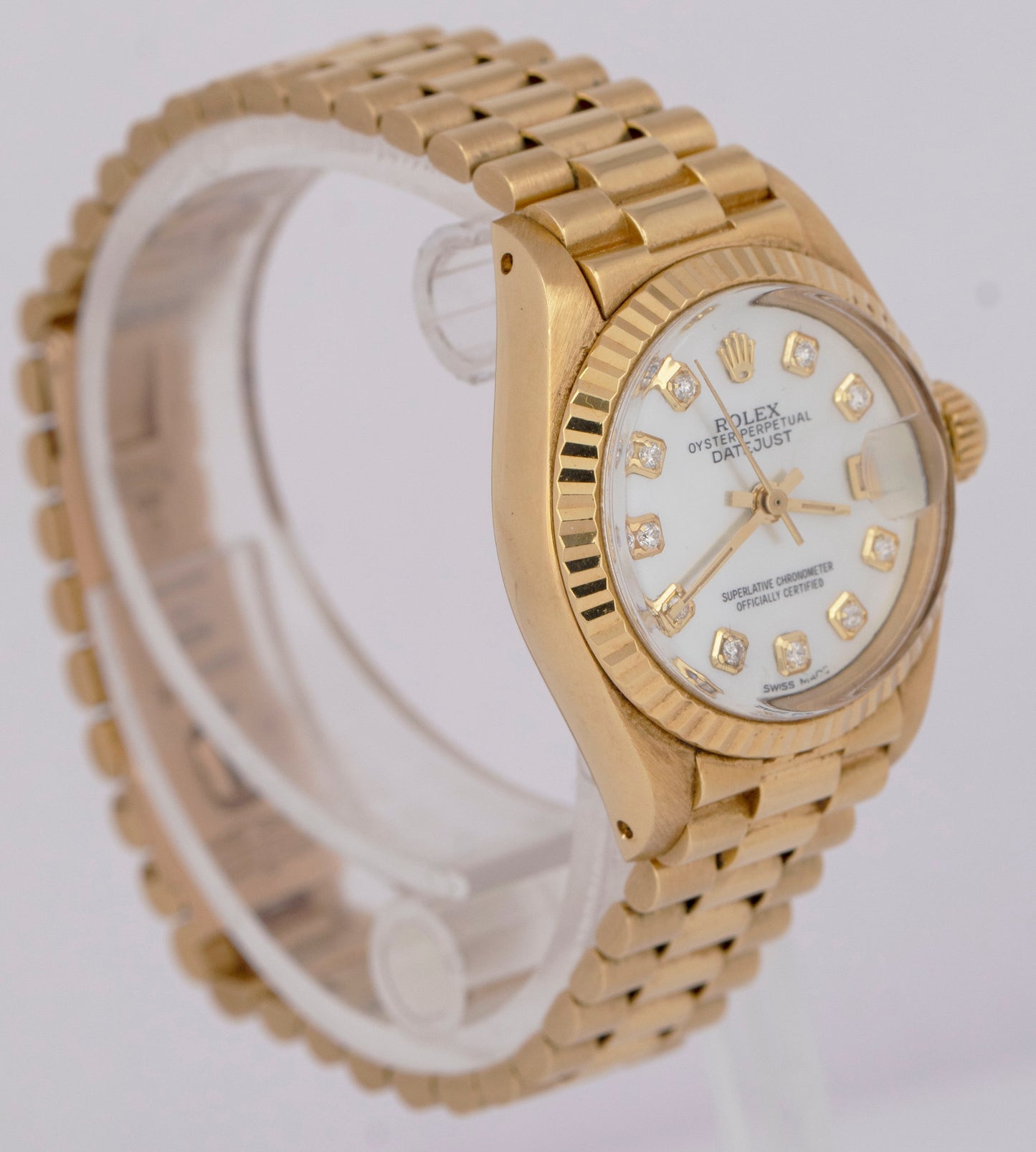 MINT Ladies Rolex Presidential Date DIAMOND Mother of Pearl 18K 26mm 6917 Watch