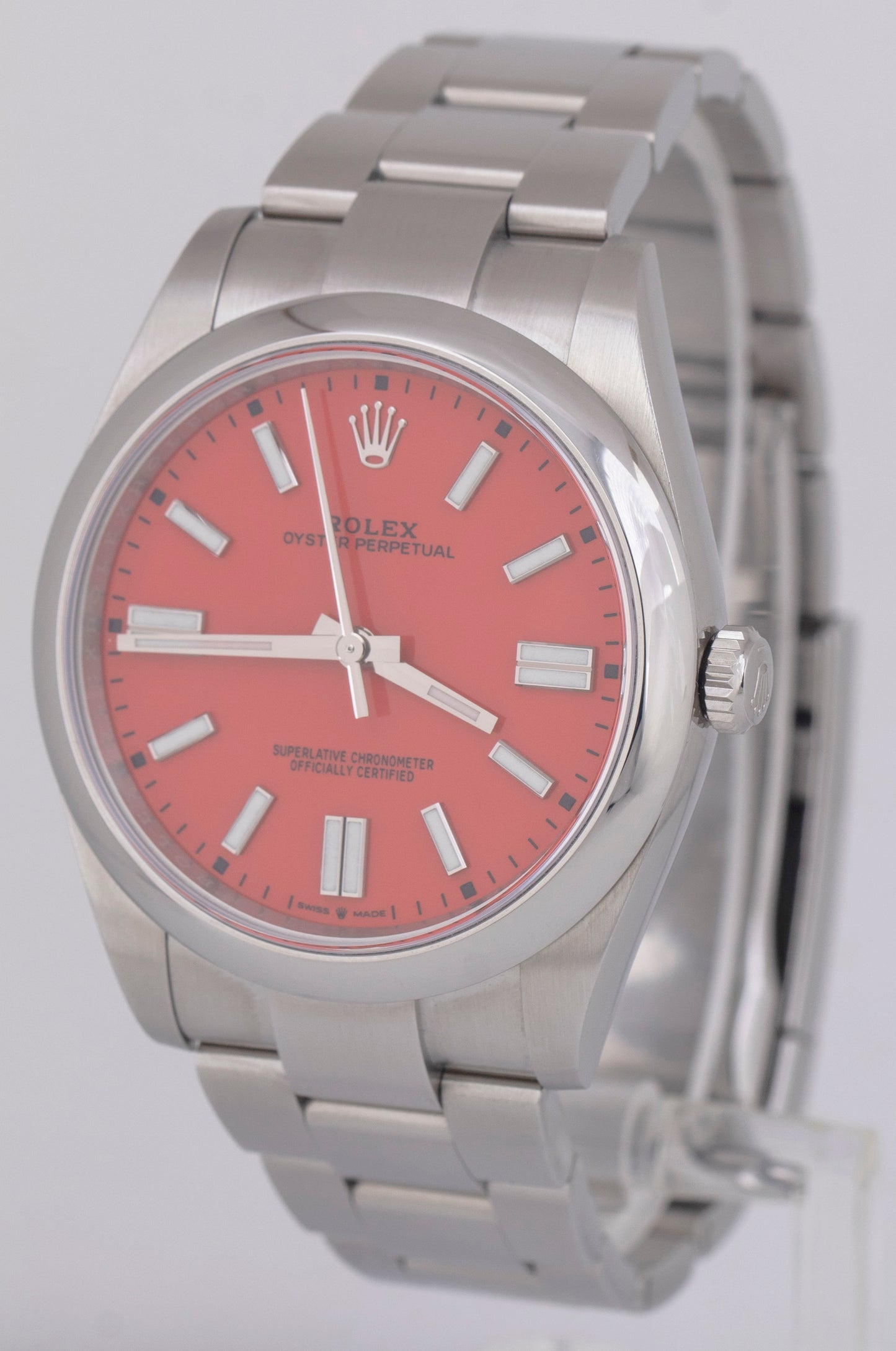 2021 NEW PAPERS Rolex Oyster Perpetual 41mm CORAL RED Watch 124300 Watch BOX