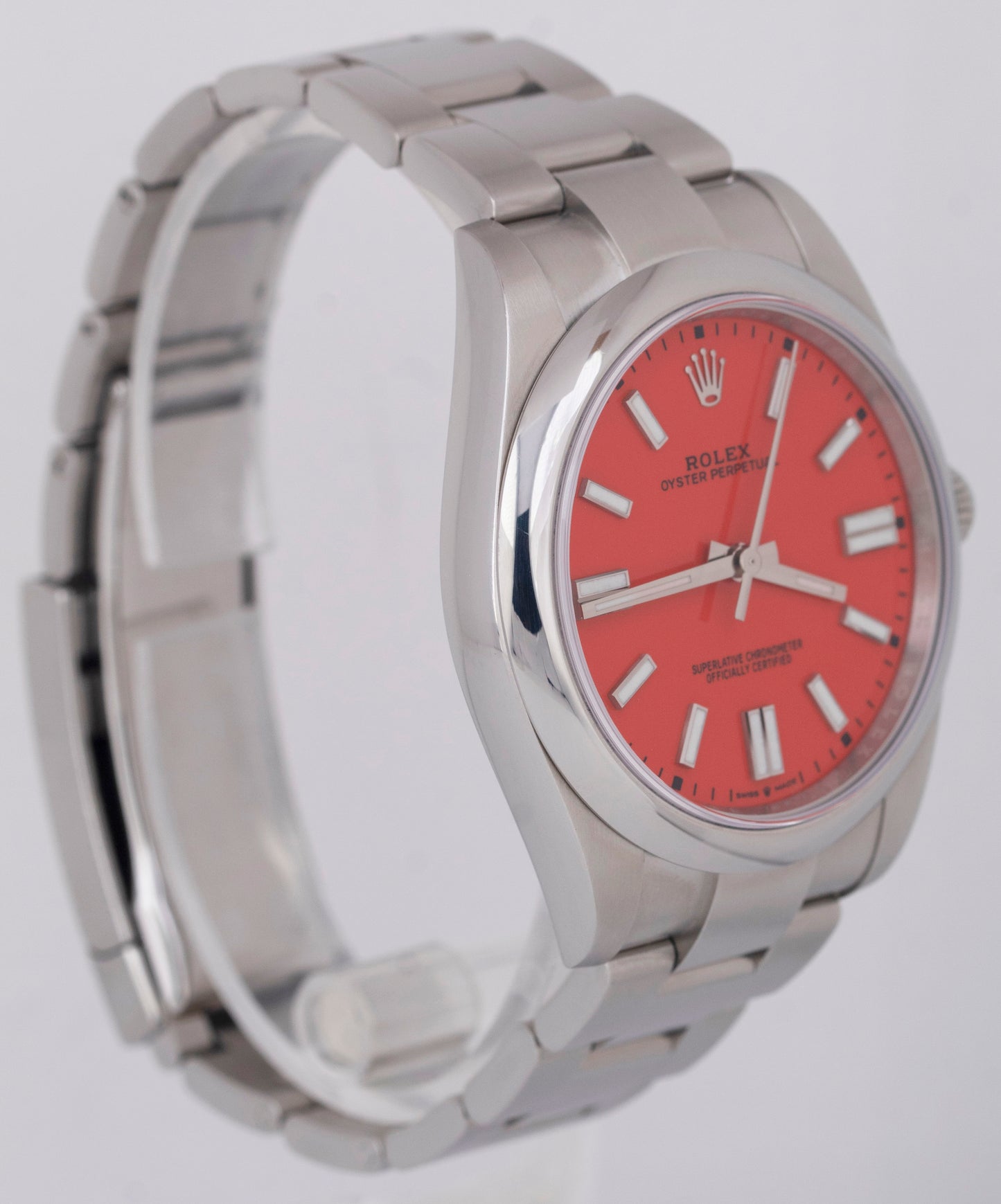 2021 NEW PAPERS Rolex Oyster Perpetual 41mm CORAL RED Watch 124300 Watch BOX