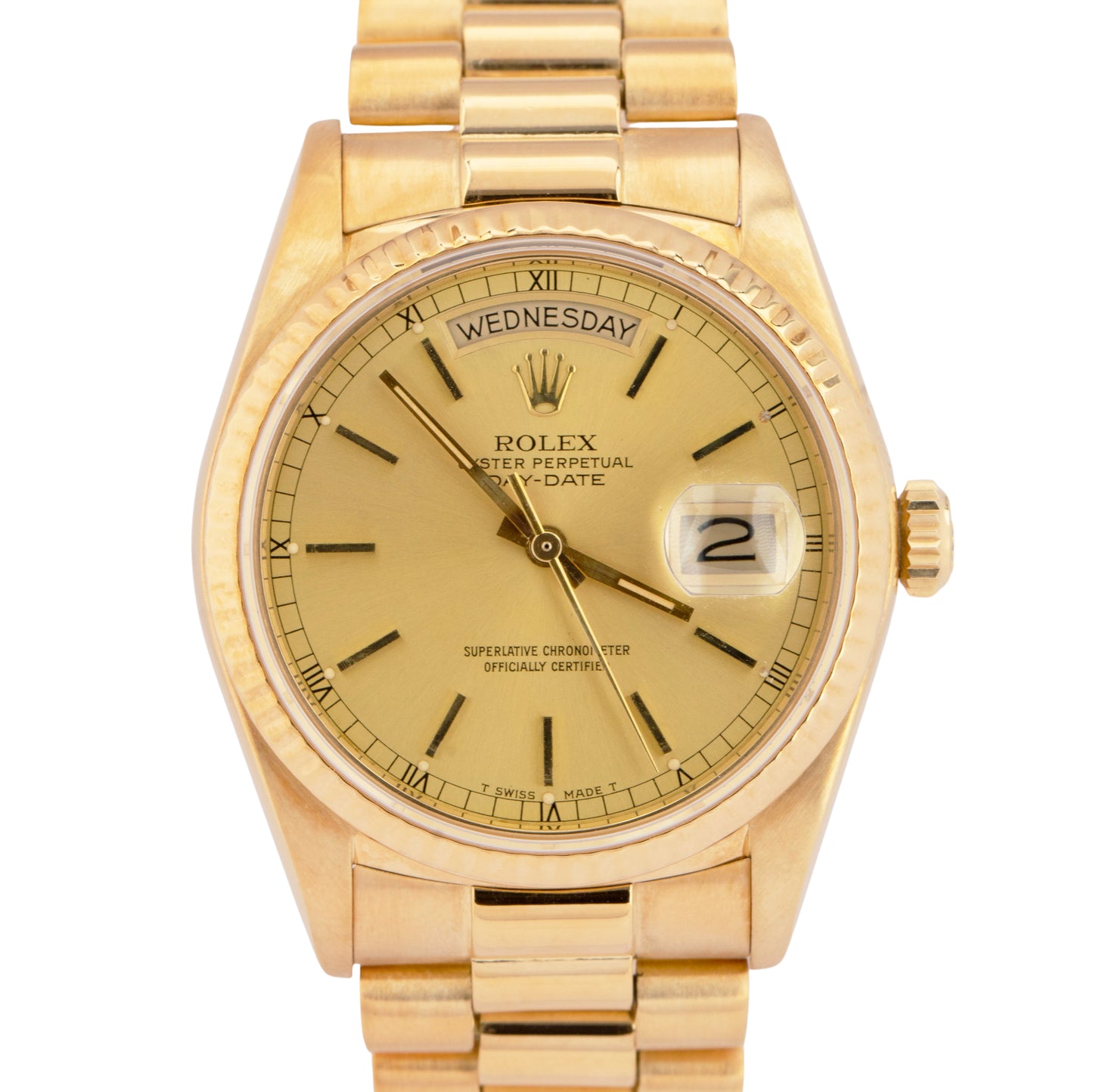 MINT Rolex Day-Date President Champagne 36mm Fluted 18K Yellow Gold Watch 18038