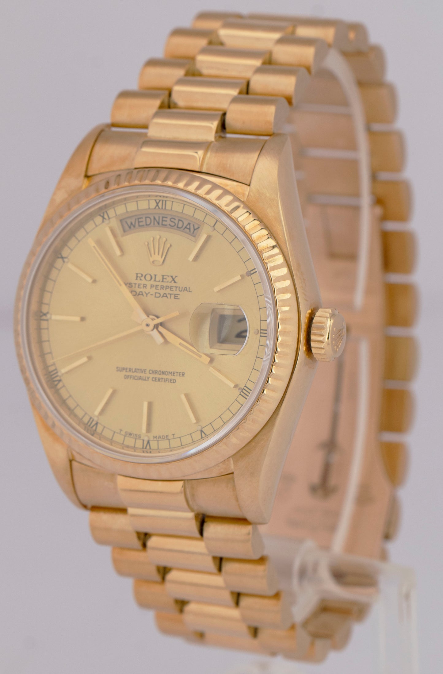 MINT Rolex Day-Date President Champagne 36mm Fluted 18K Yellow Gold Watch 18038