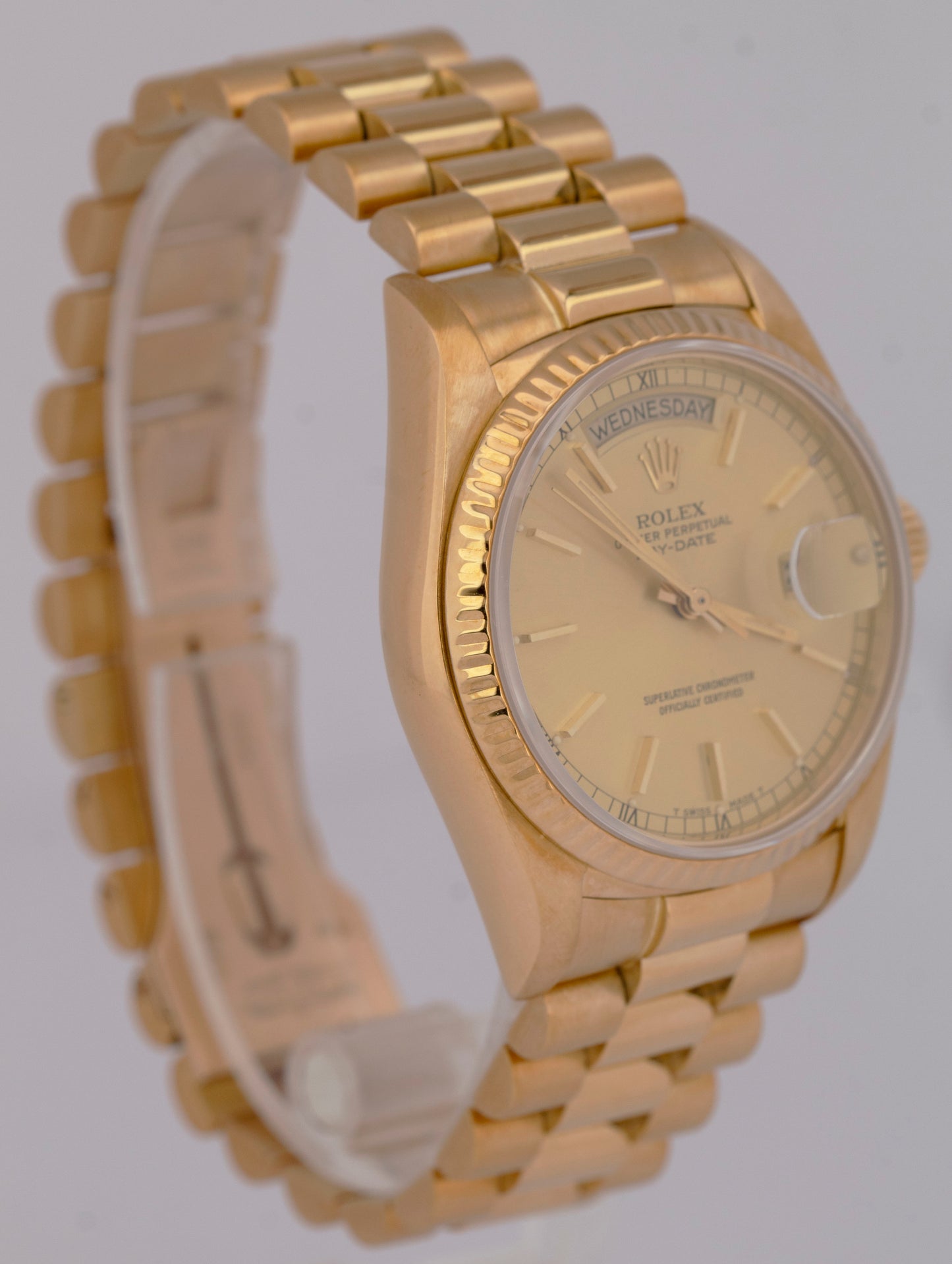 MINT Rolex Day-Date President Champagne 36mm Fluted 18K Yellow Gold Watch 18038